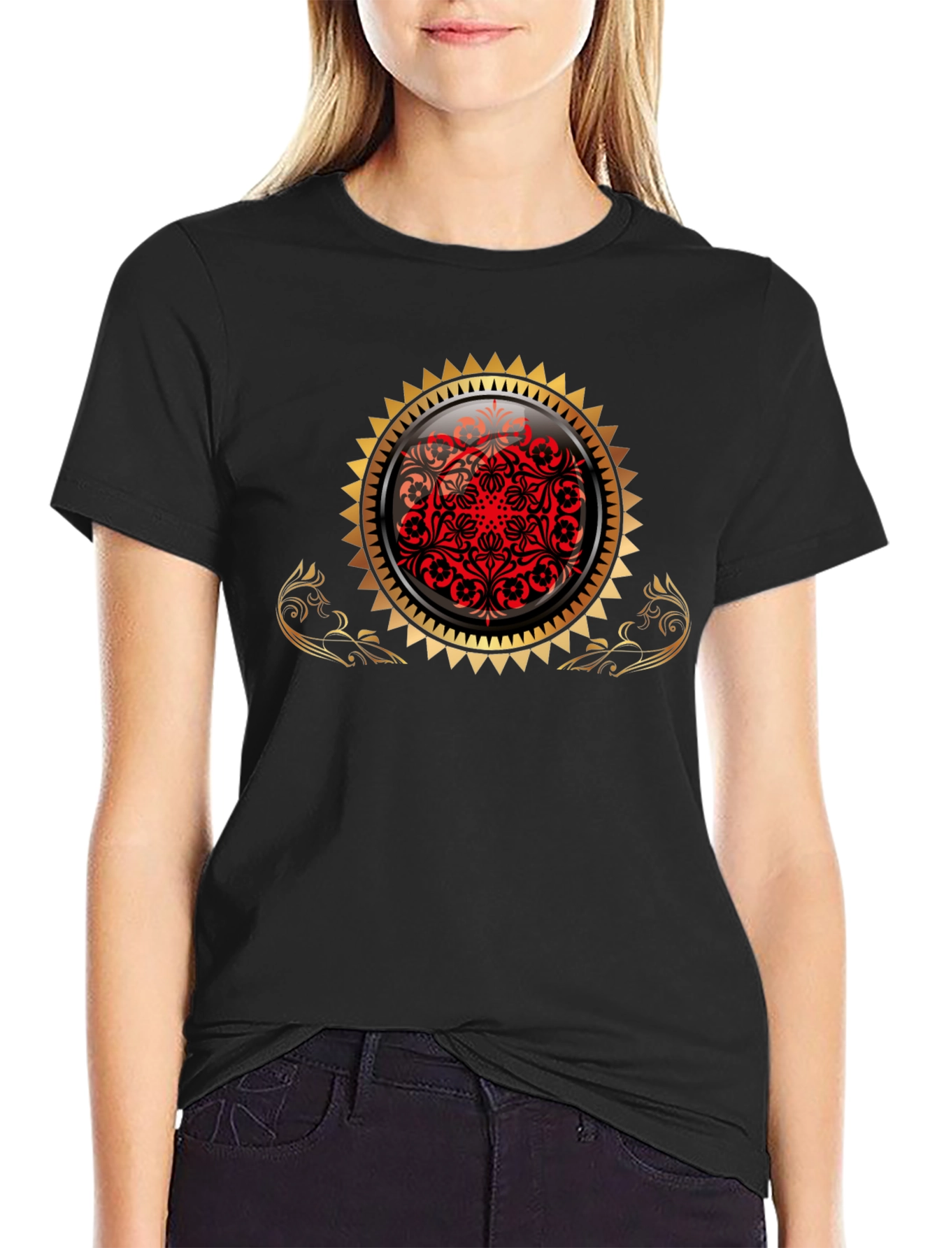 Stylish Black Tee with Ornamental Design