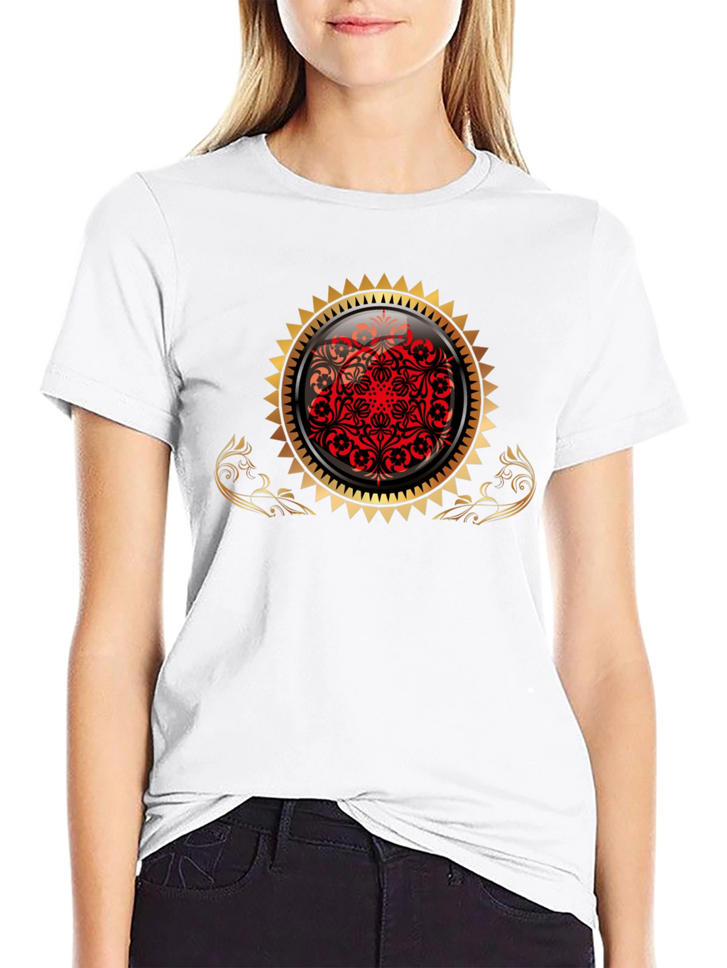 Stylish Black Tee with Ornamental Design