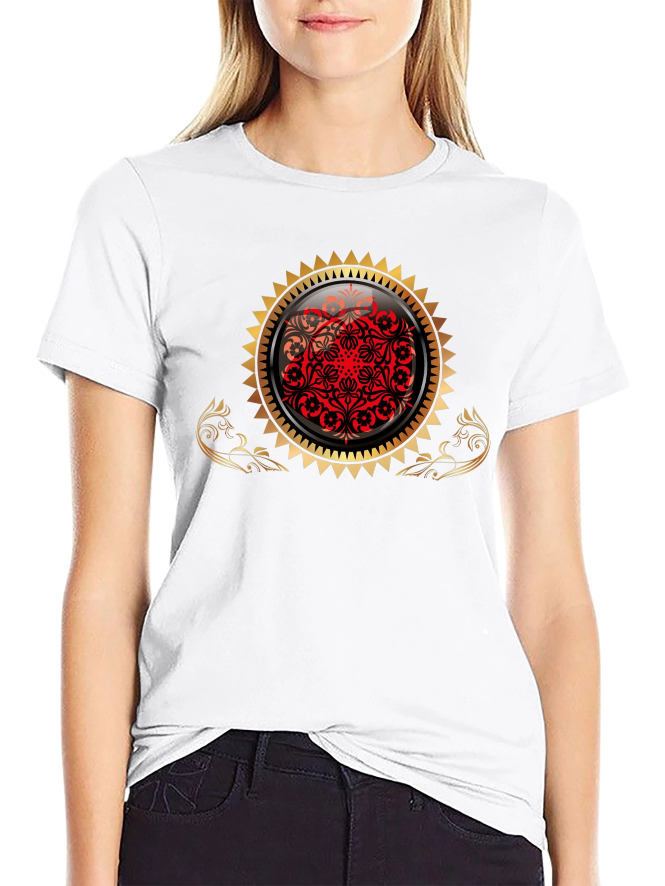 Stylish Black Tee with Ornamental Design
