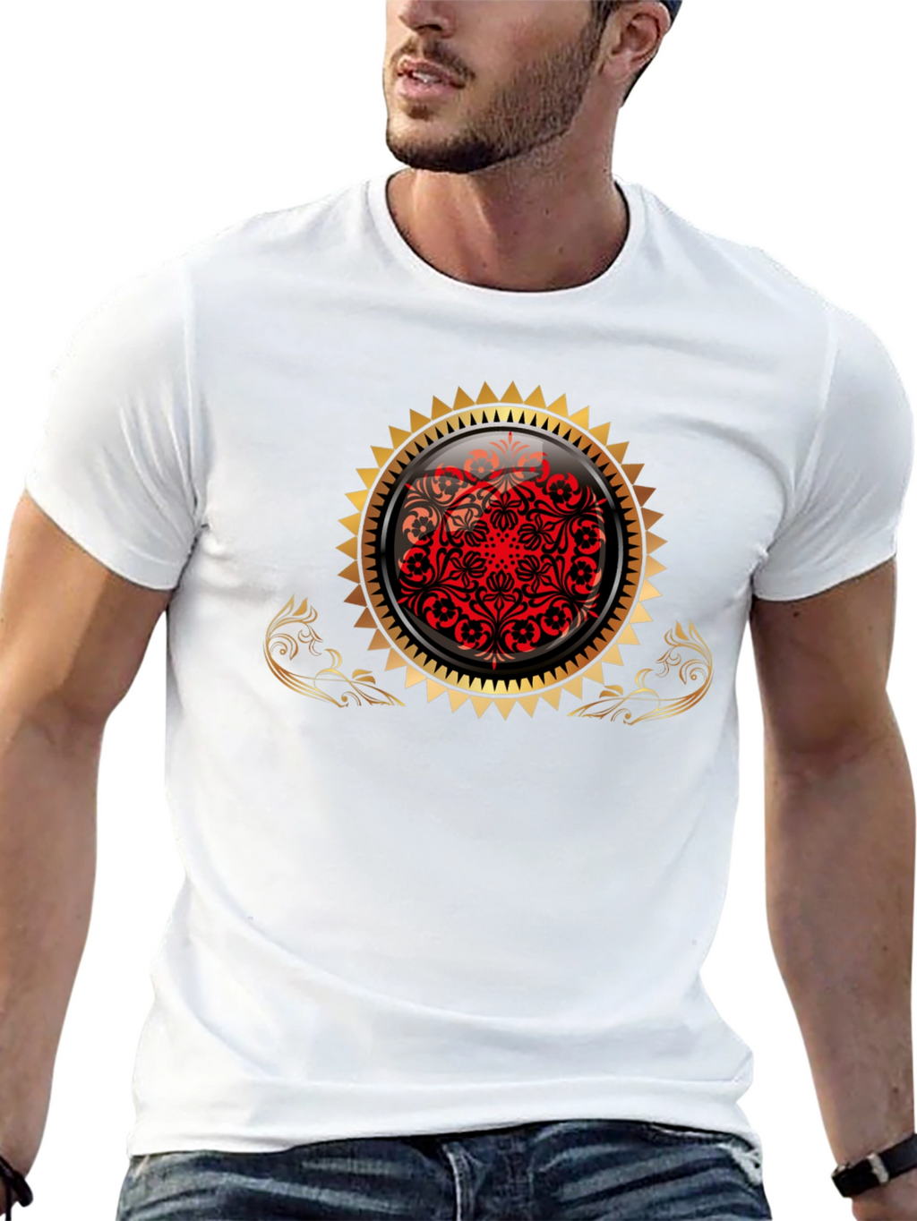 Stylish Black Tee with Ornamental Design