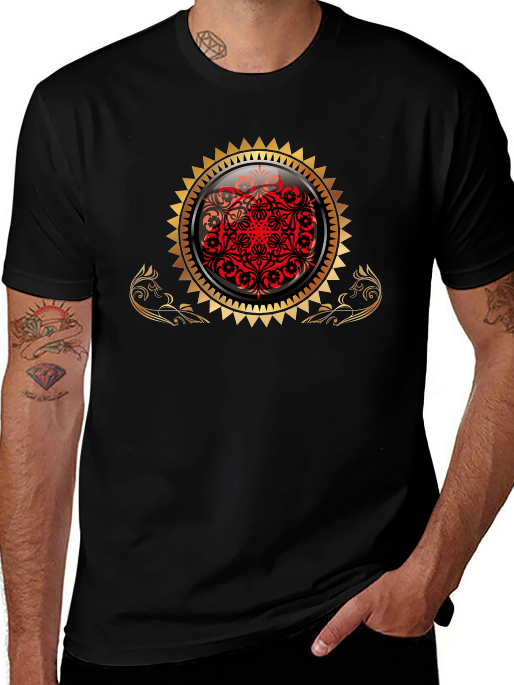 Stylish Black Tee with Ornamental Design