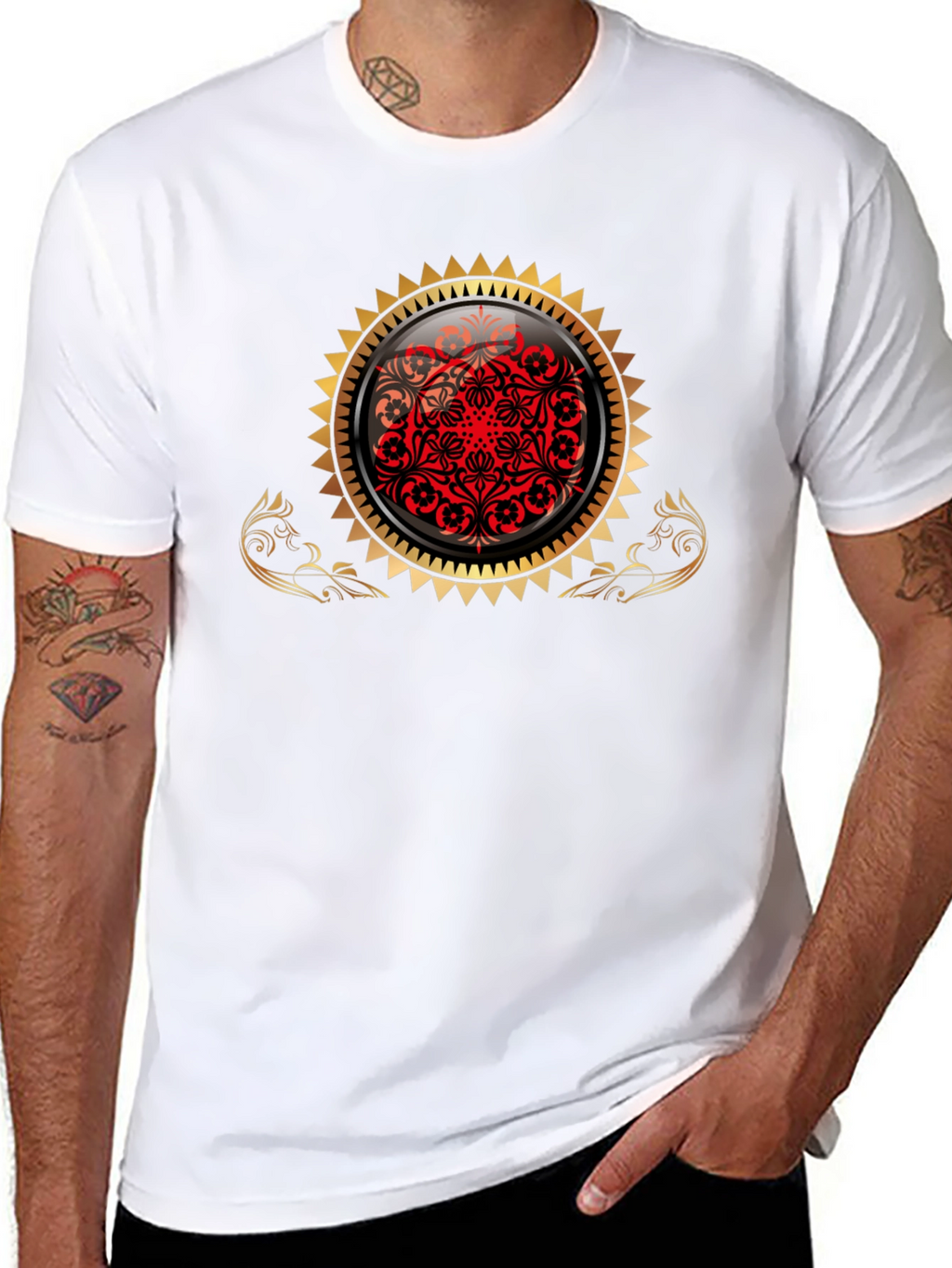Stylish Black Tee with Ornamental Design