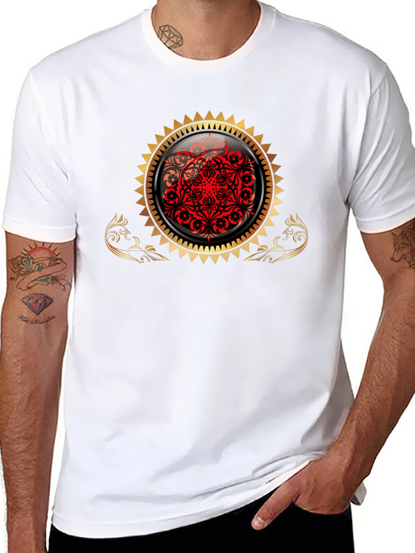 Stylish Black Tee with Ornamental Design