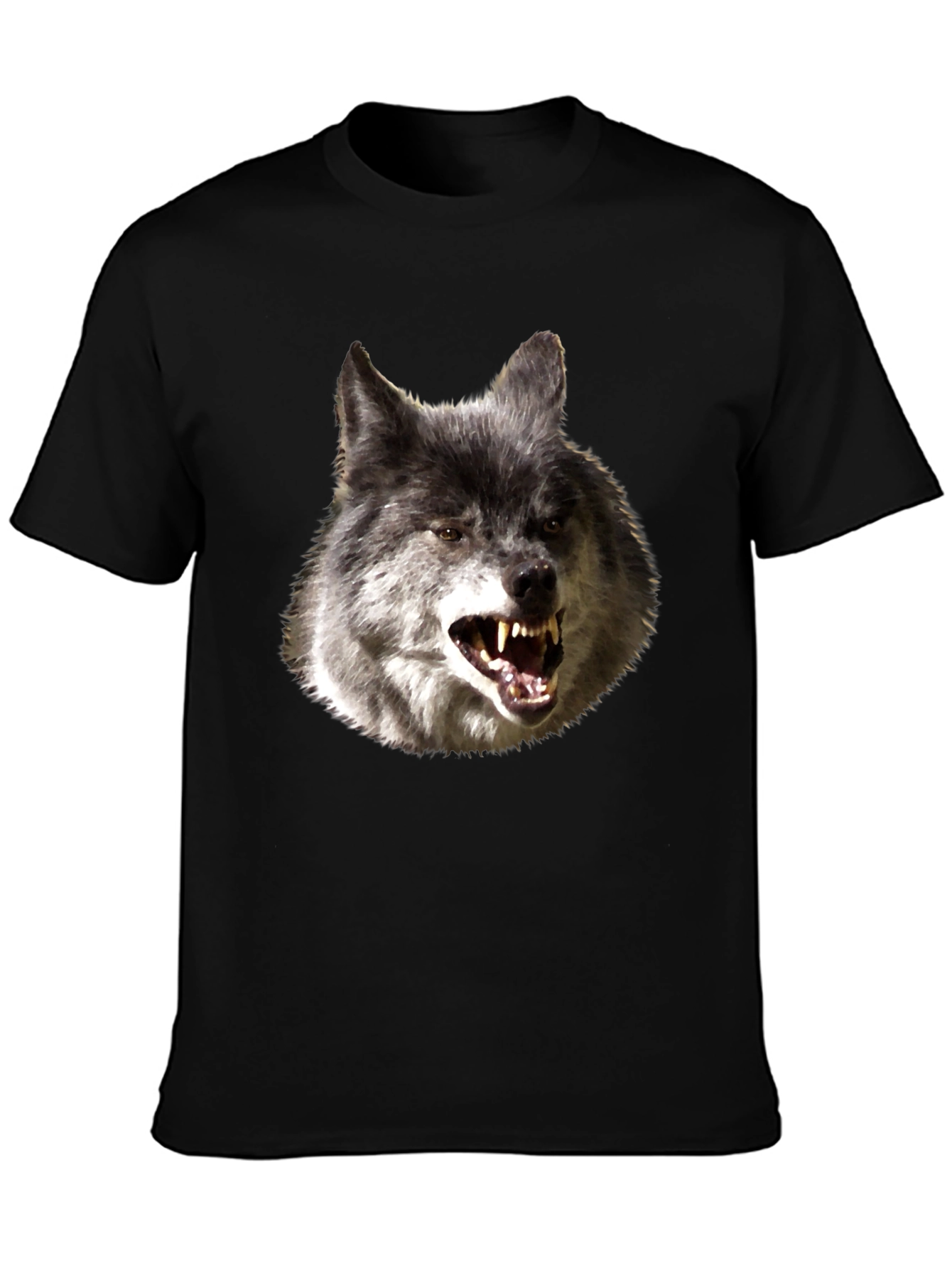 Mens Black T-Shirt with Wolf Graphic