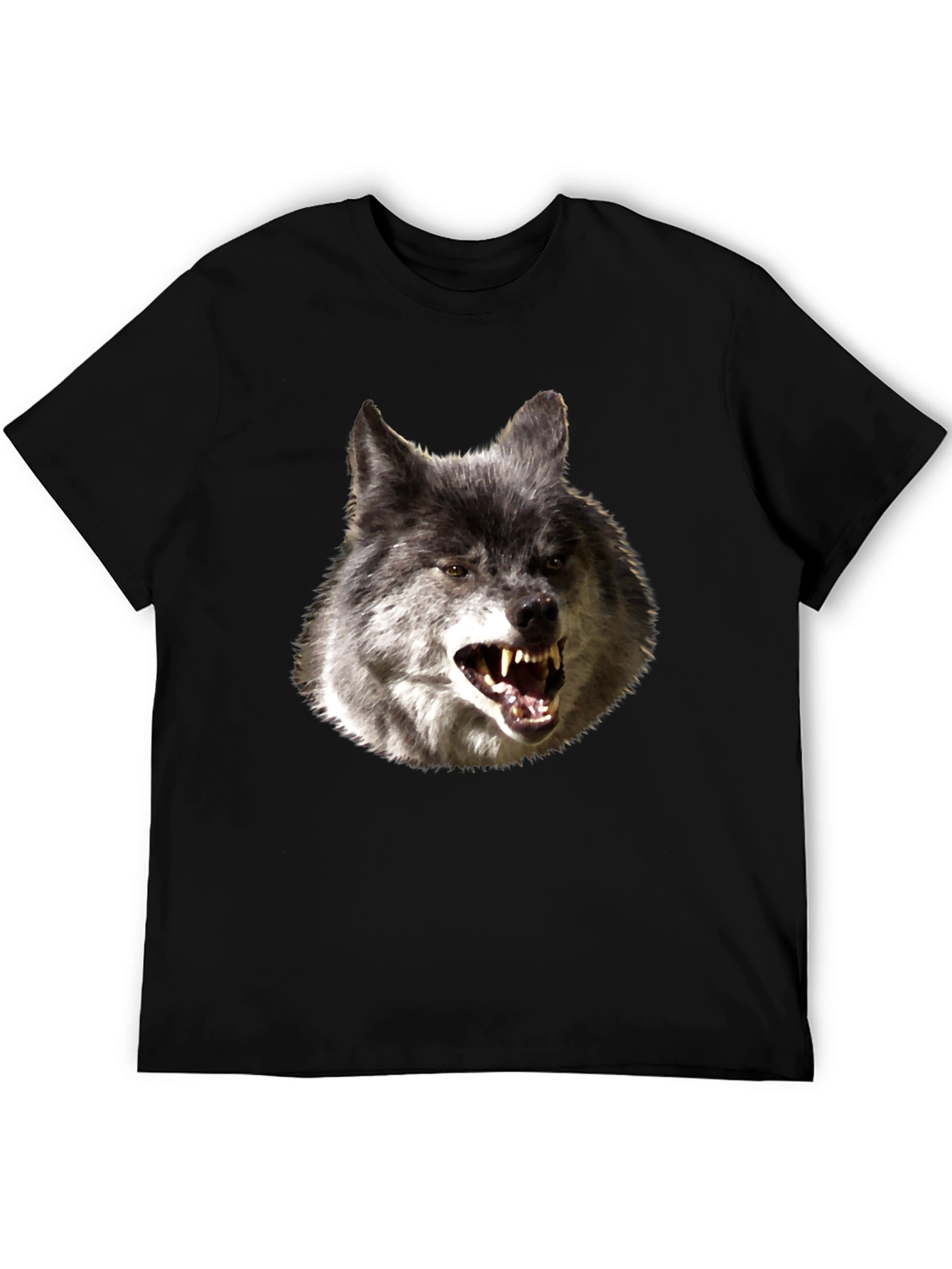Mens Black T-Shirt with Wolf Graphic