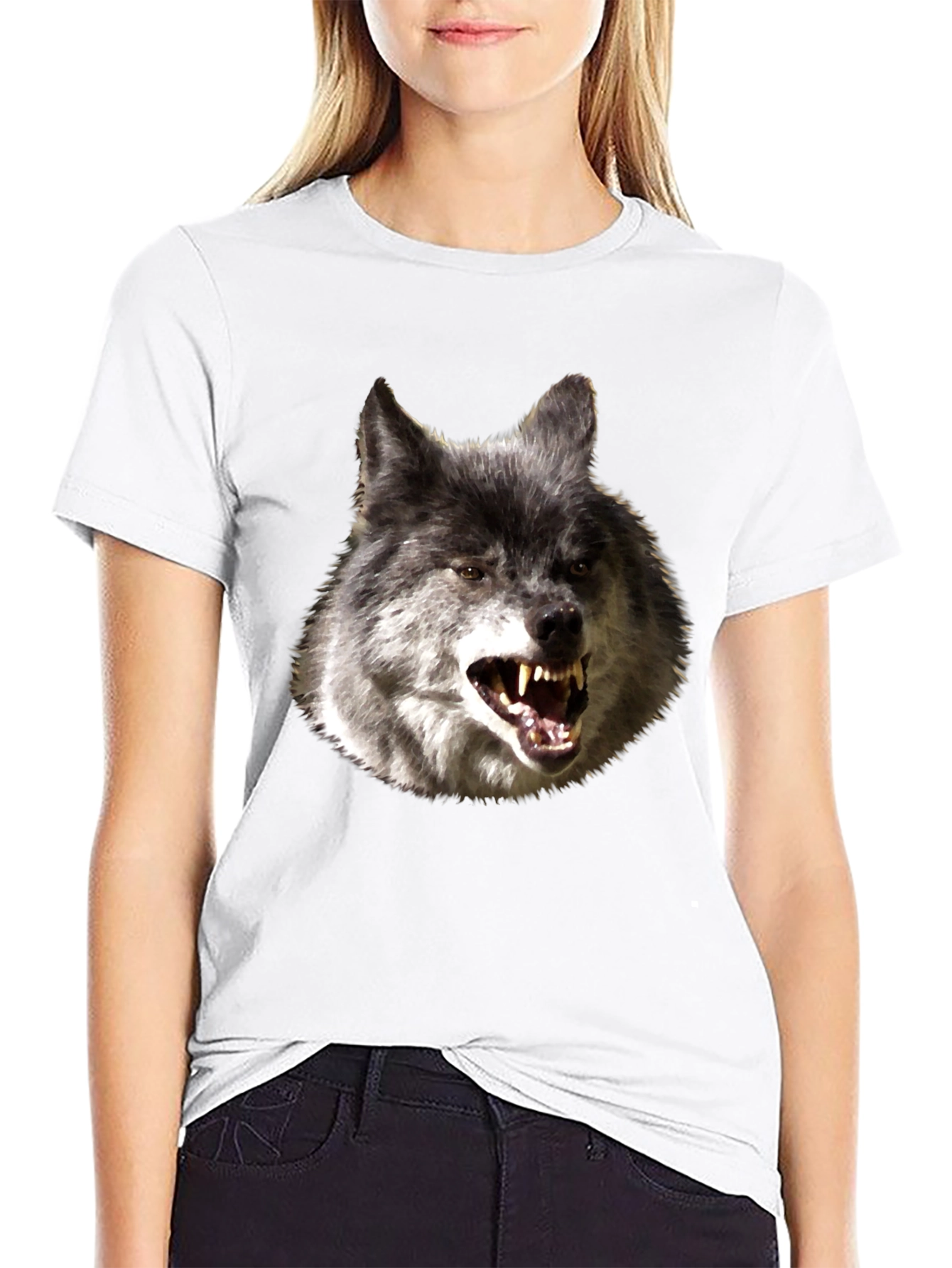 Mens Black T-Shirt with Wolf Graphic