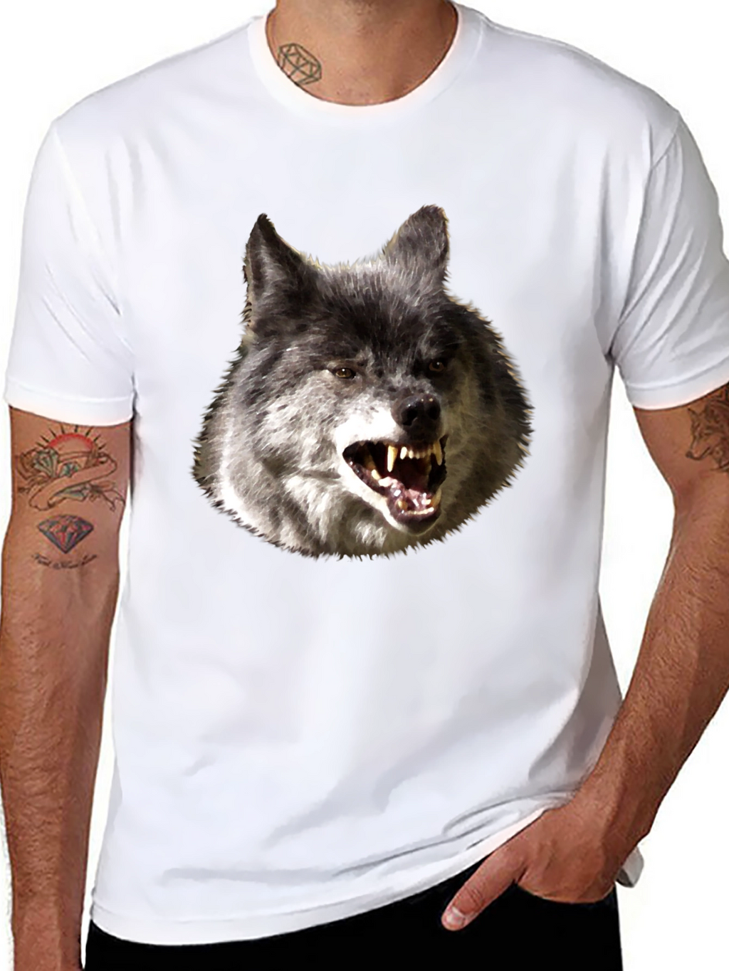 Mens Black T-Shirt with Wolf Graphic