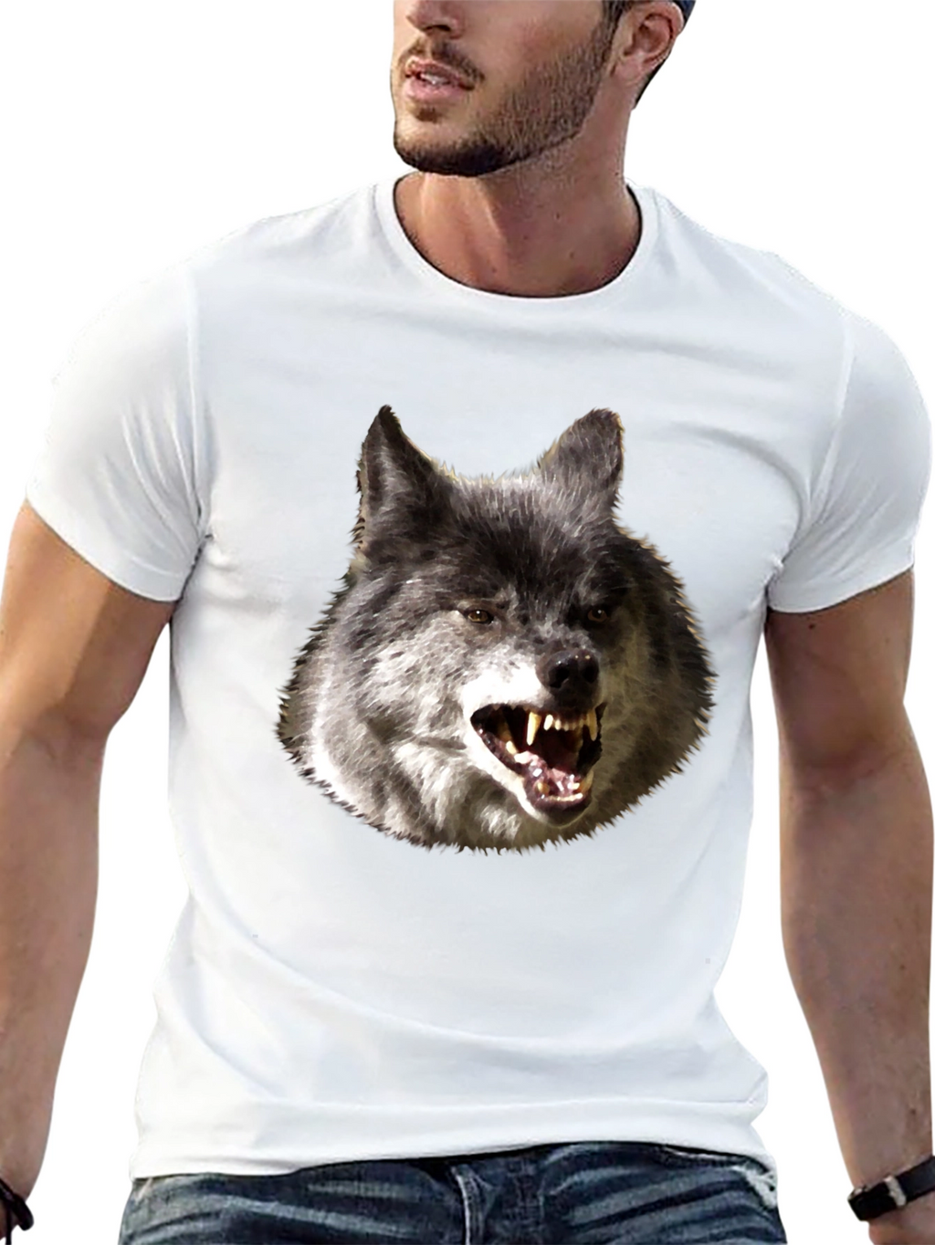 Mens Black T-Shirt with Wolf Graphic