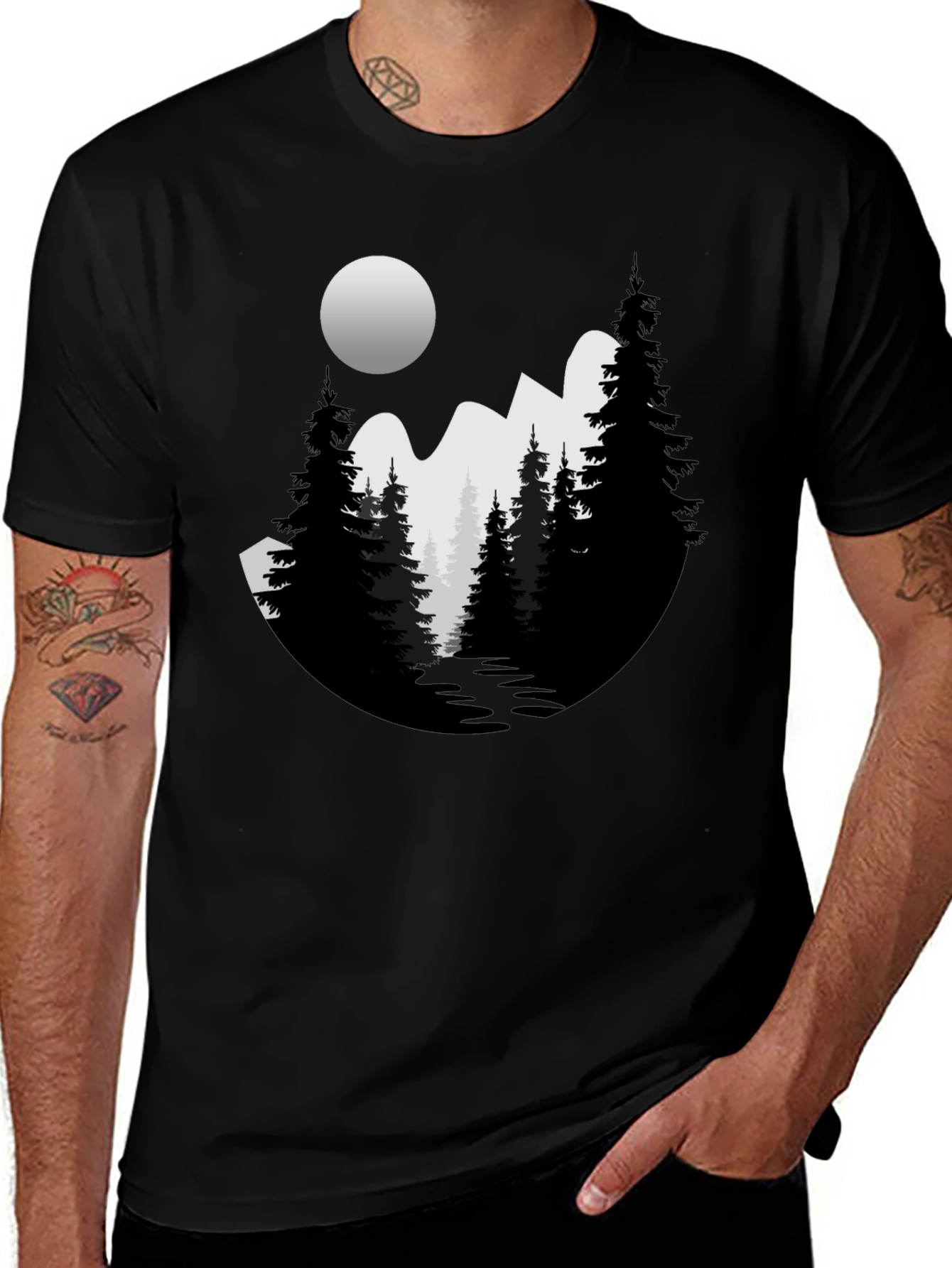 Mountain Moon Graphic Tee - Black