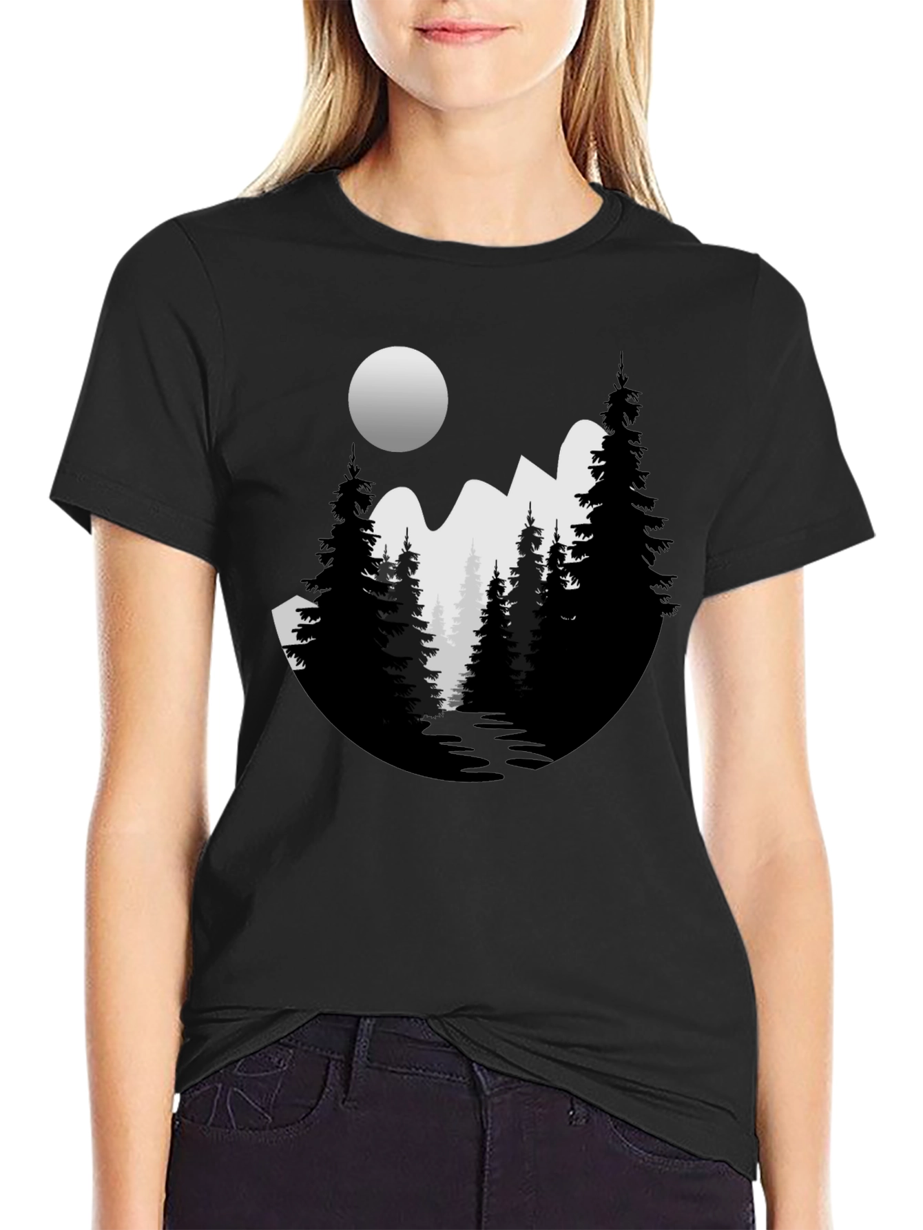 Mountain Moon Graphic Tee - Black