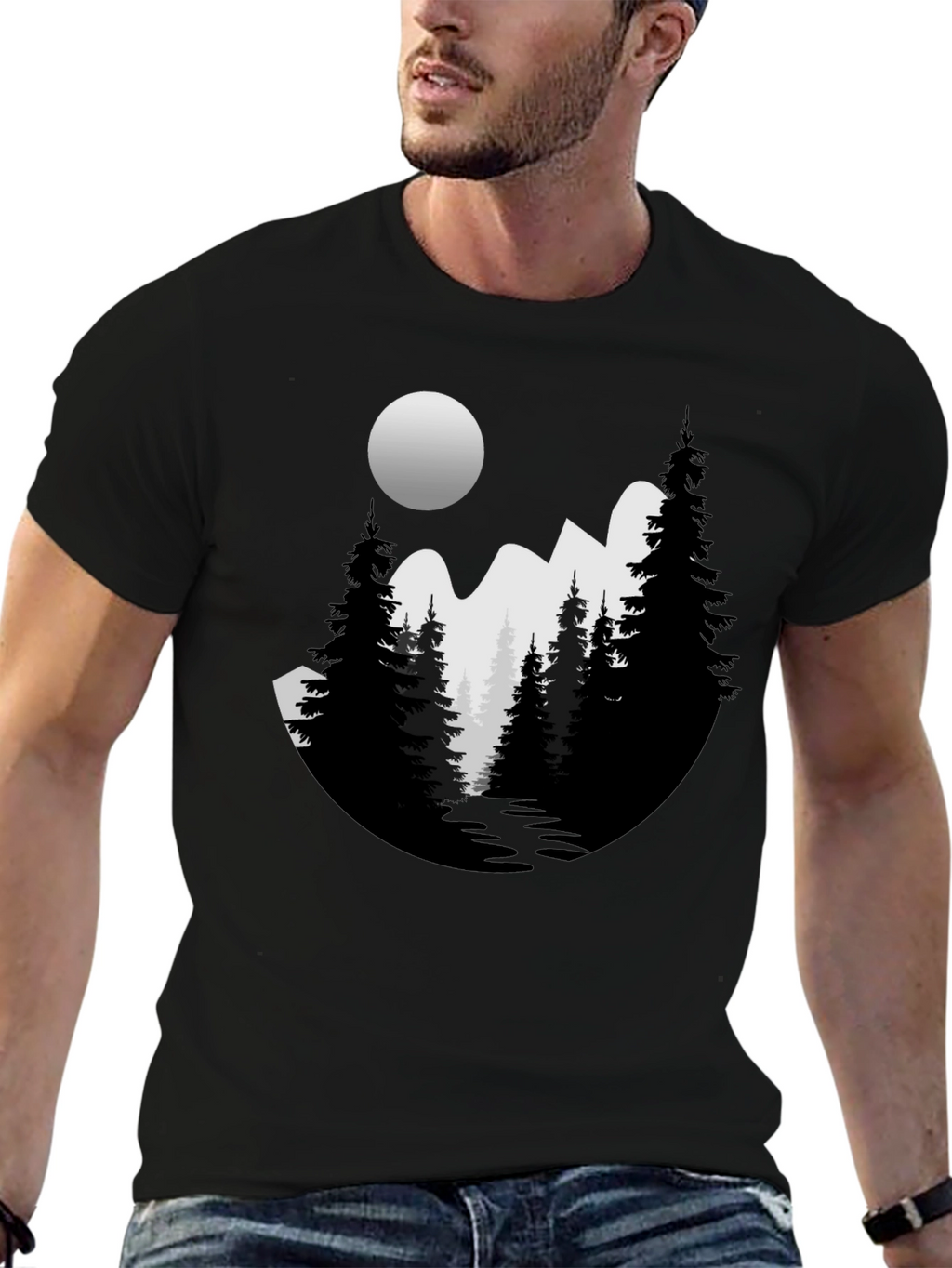 Mountain Moon Graphic Tee - Black