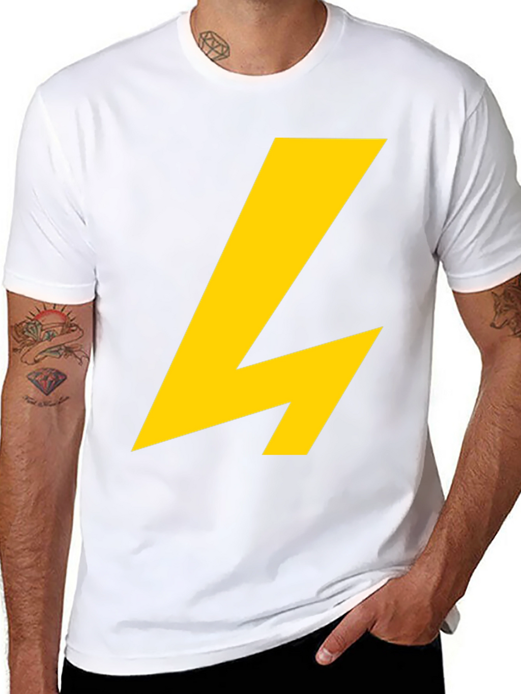 Black T-Shirt with Yellow Lightning Bolt Graphic