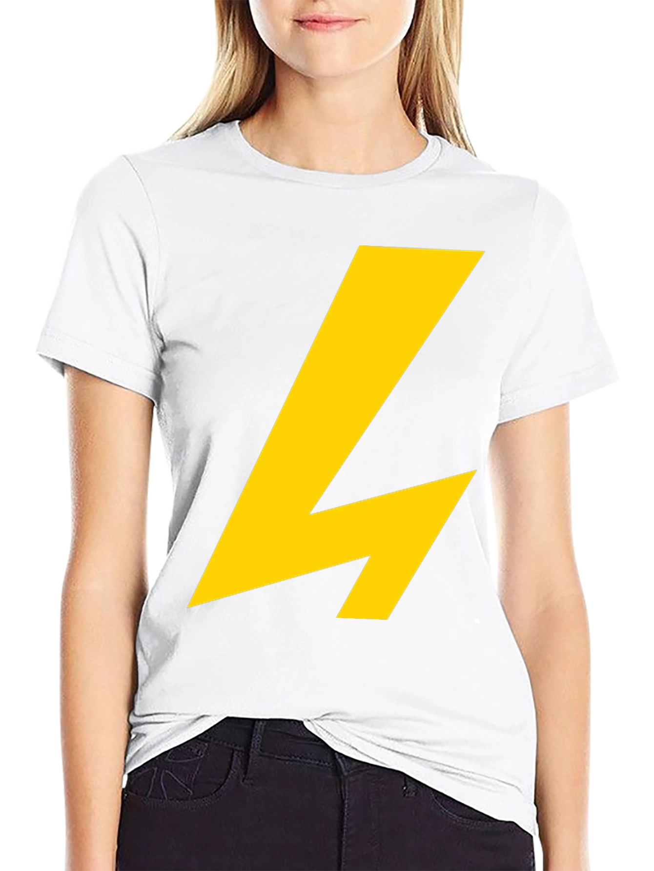 Black T-Shirt with Yellow Lightning Bolt Graphic
