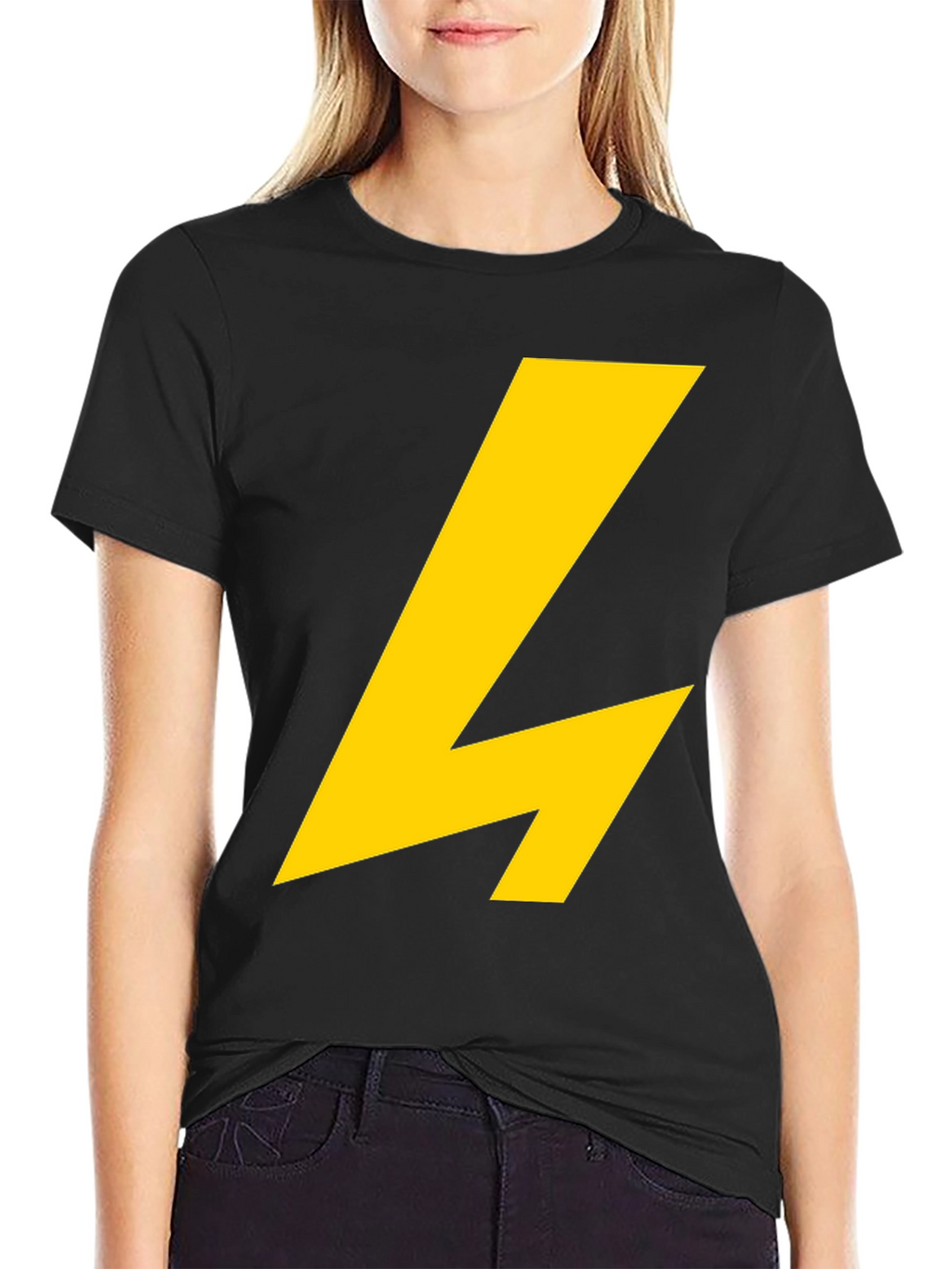 Black T-Shirt with Yellow Lightning Bolt Graphic