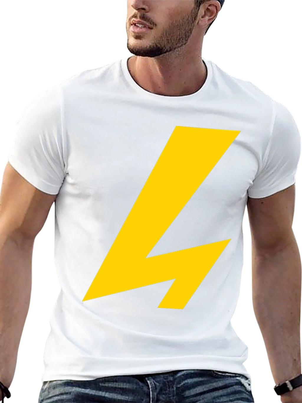 Black T-Shirt with Yellow Lightning Bolt Graphic