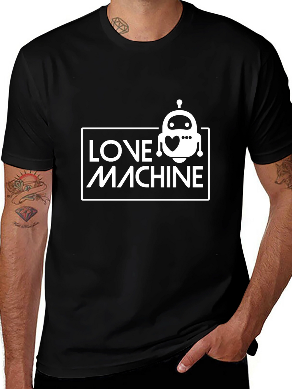 Love Machine Robot Graphic Tee - Black Casual T-Shirt
