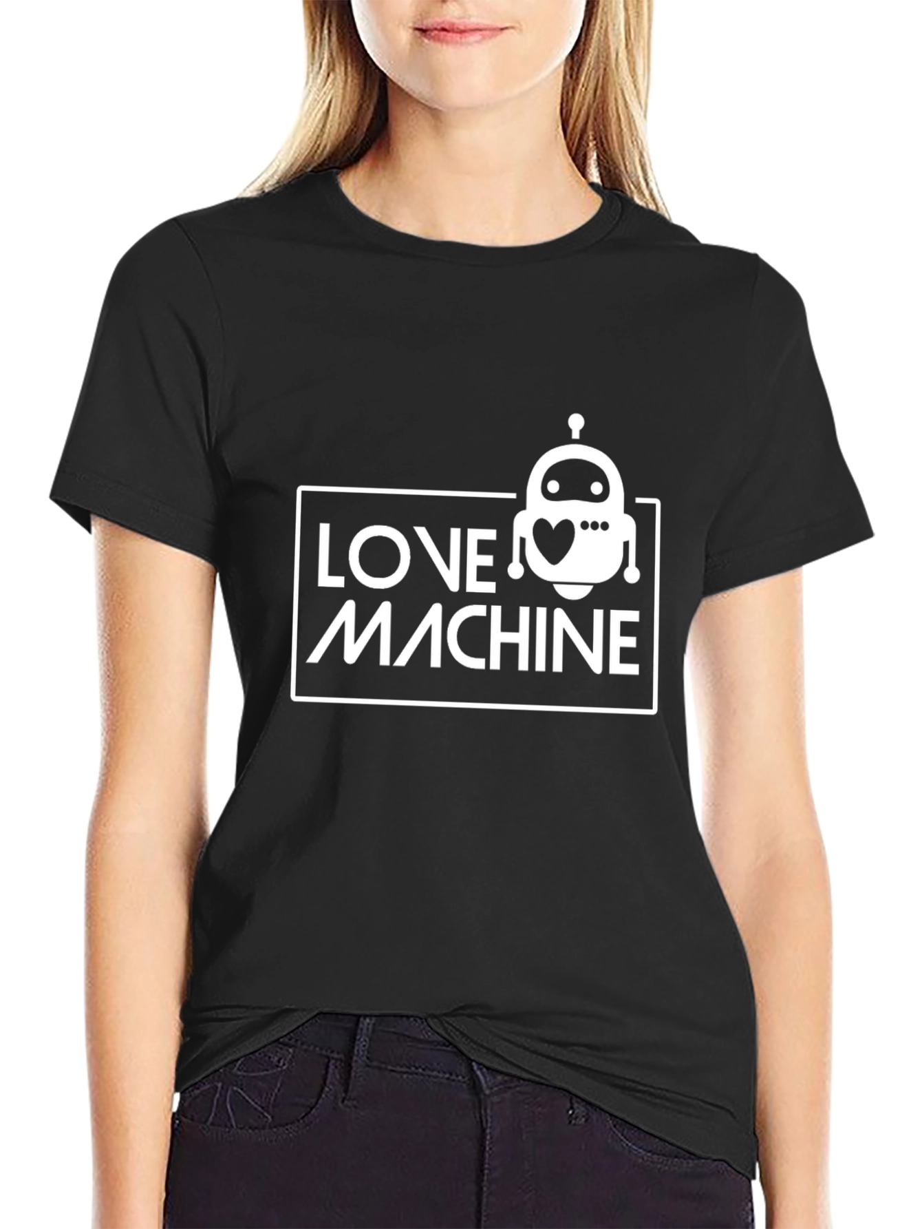 Love Machine Robot Graphic Tee - Black Casual T-Shirt