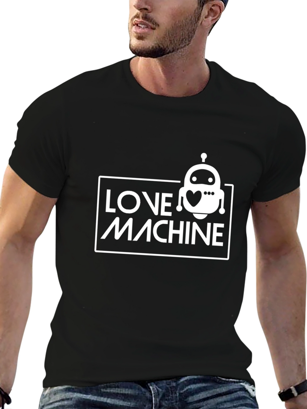 Love Machine Robot Graphic Tee - Black Casual T-Shirt