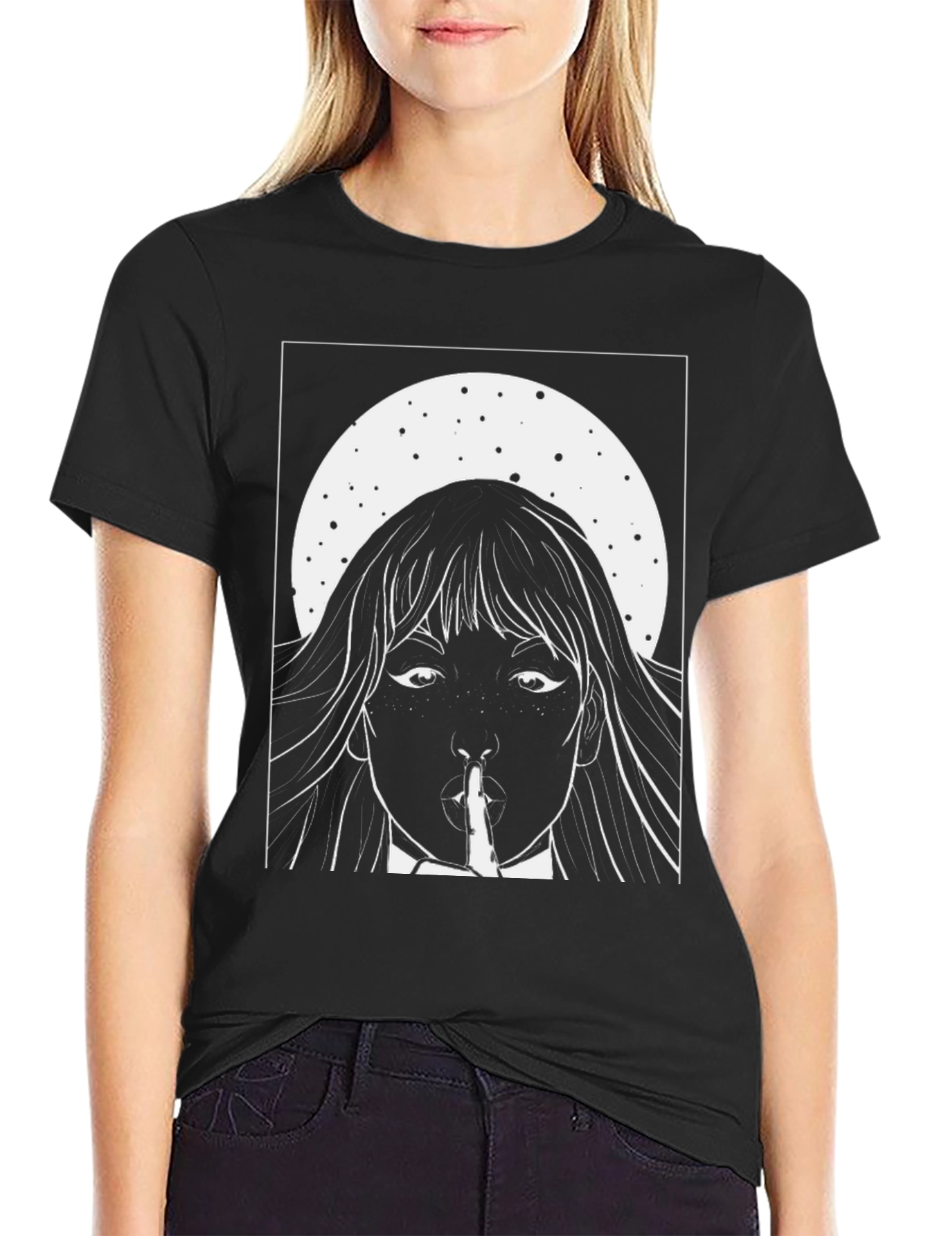 Black Graphic Tee - Shhh Girl Print