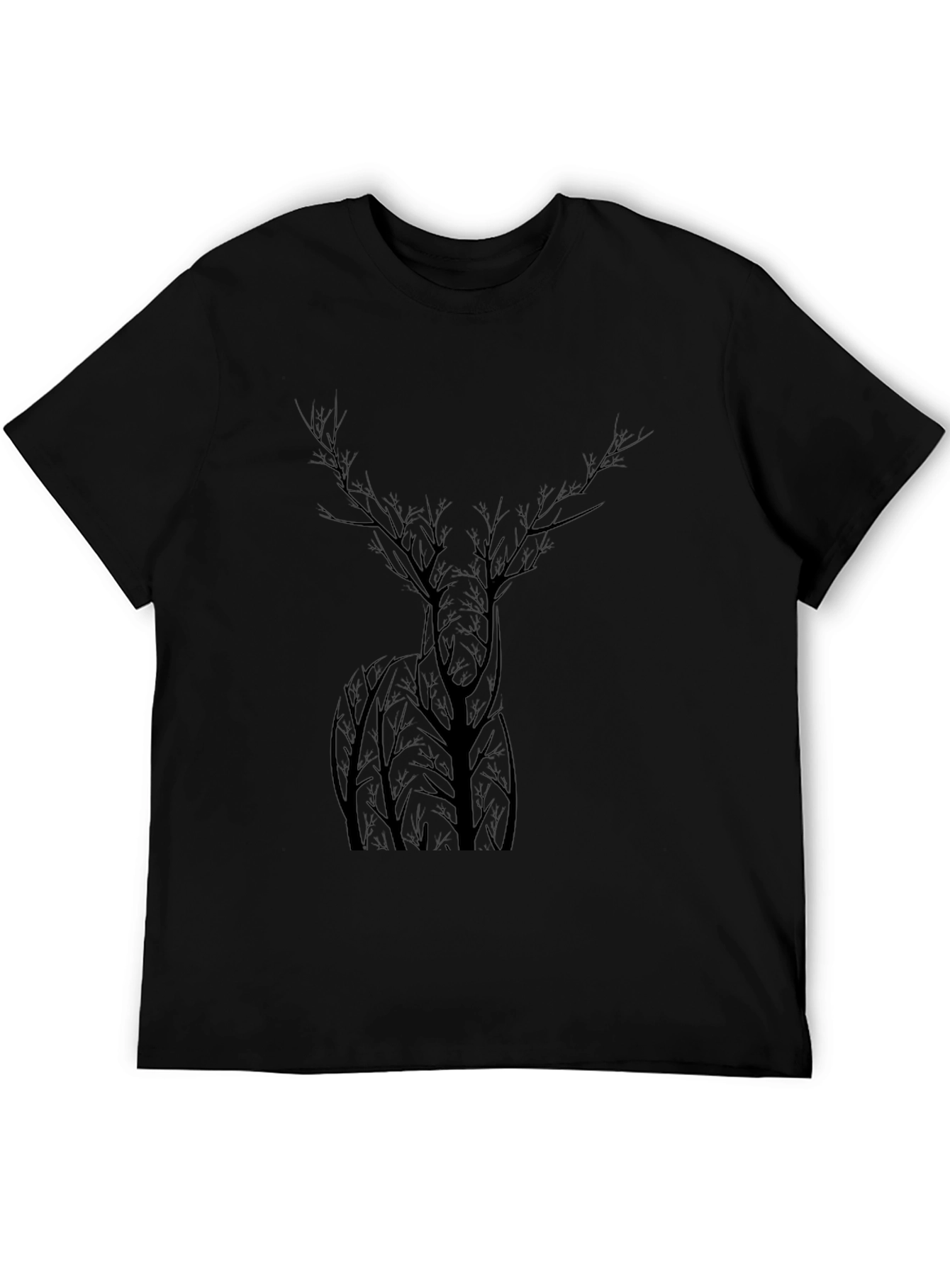 Nature Deer Tree Graphic Black T-Shirt