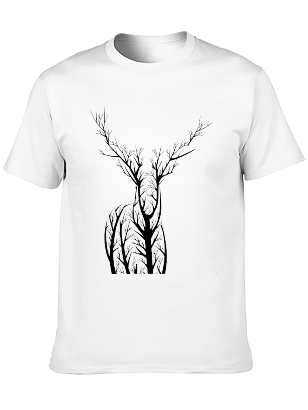 Nature Deer Tree Graphic Black T-Shirt