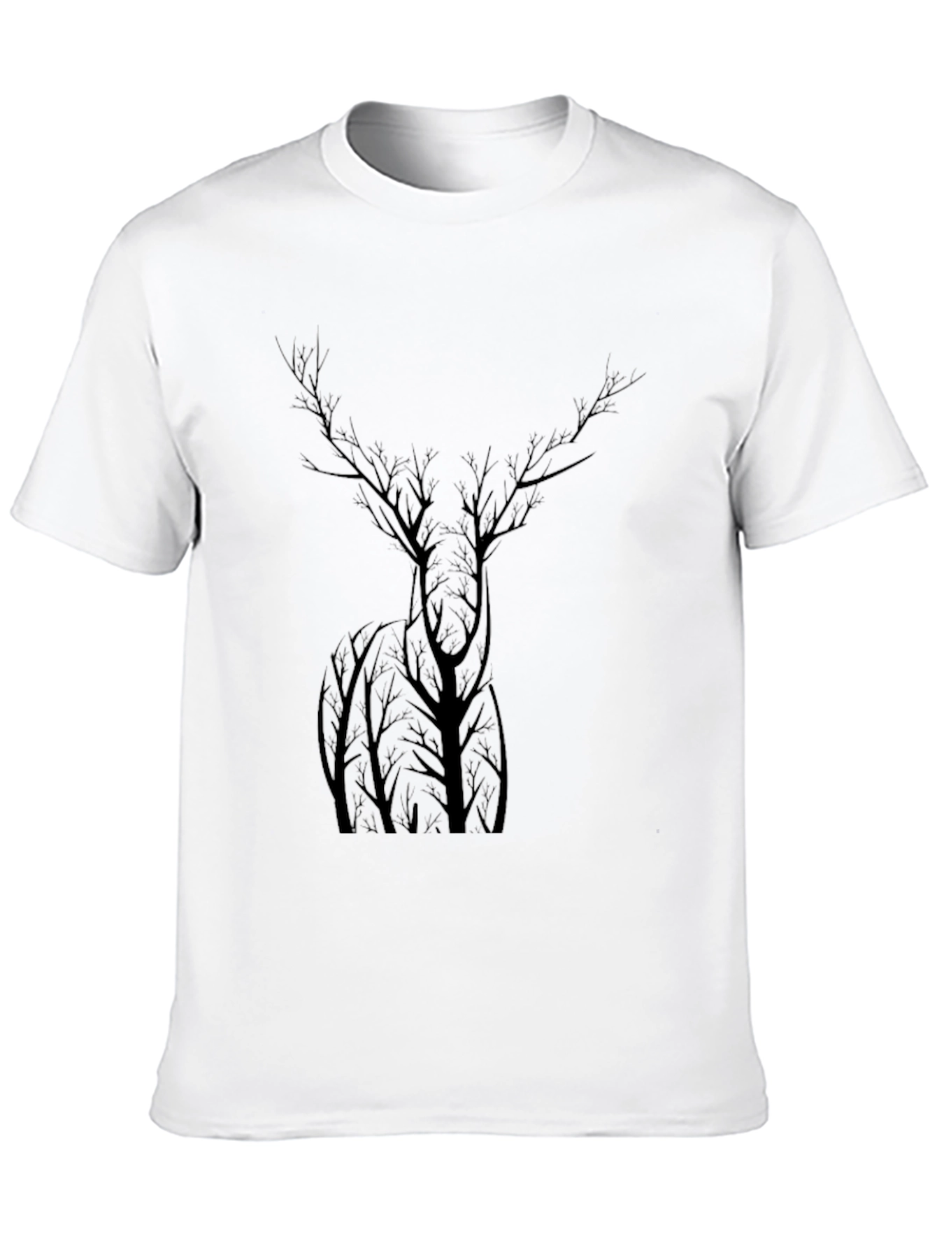 Nature Deer Tree Graphic Black T-Shirt