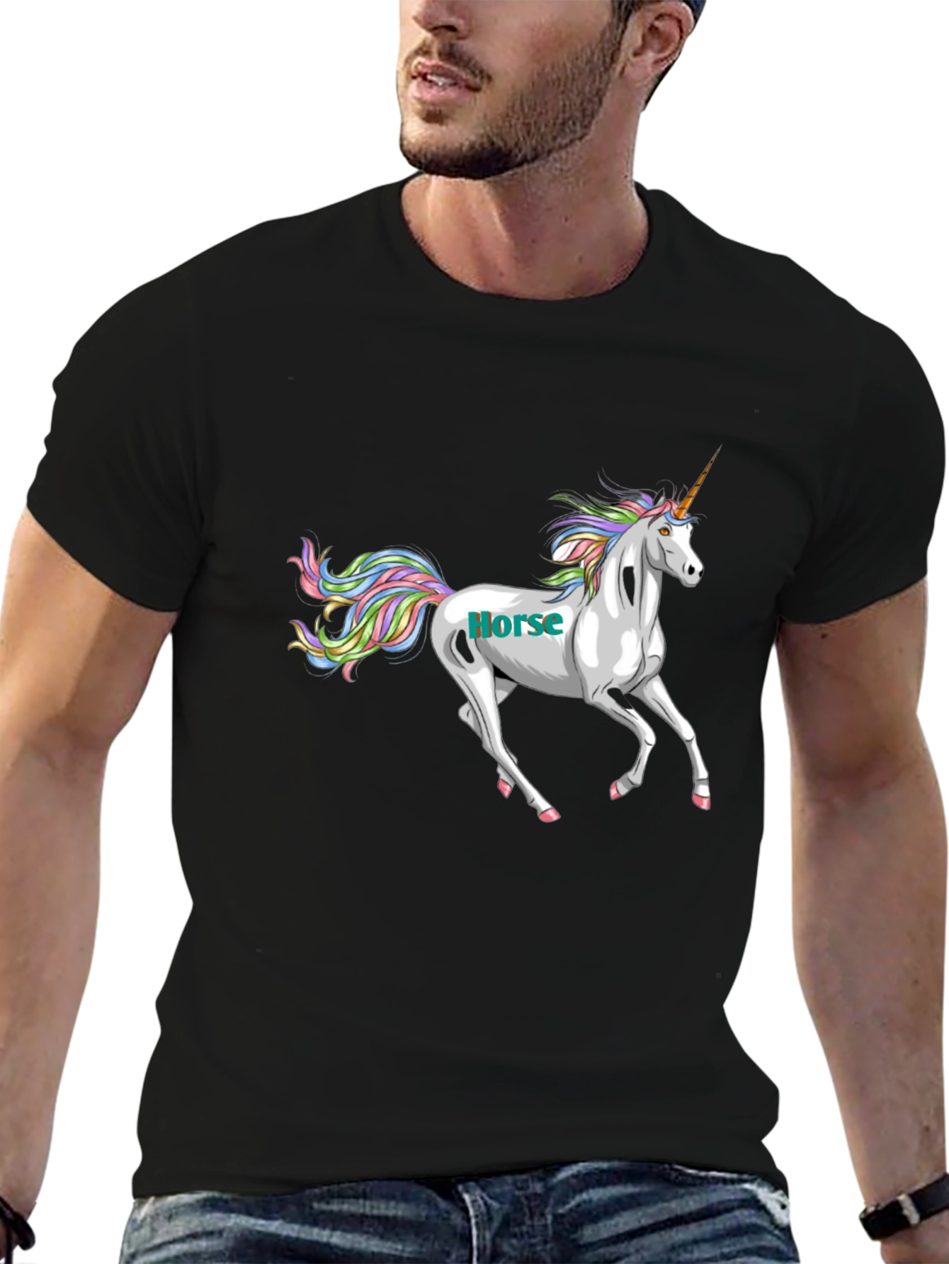 Unicorn Horse Graphic Print Black T-Shirt