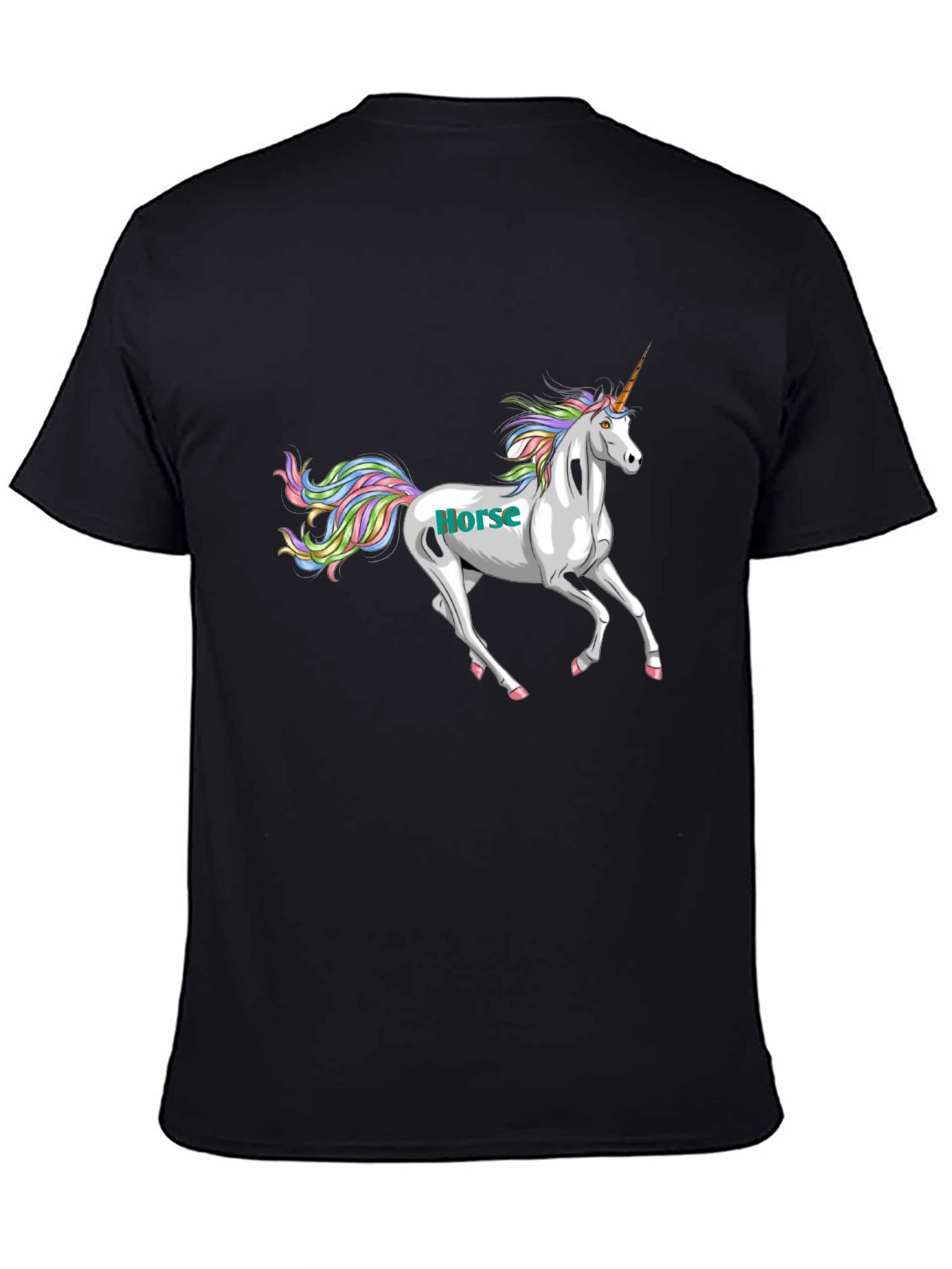 Unicorn Horse Graphic Print Black T-Shirt