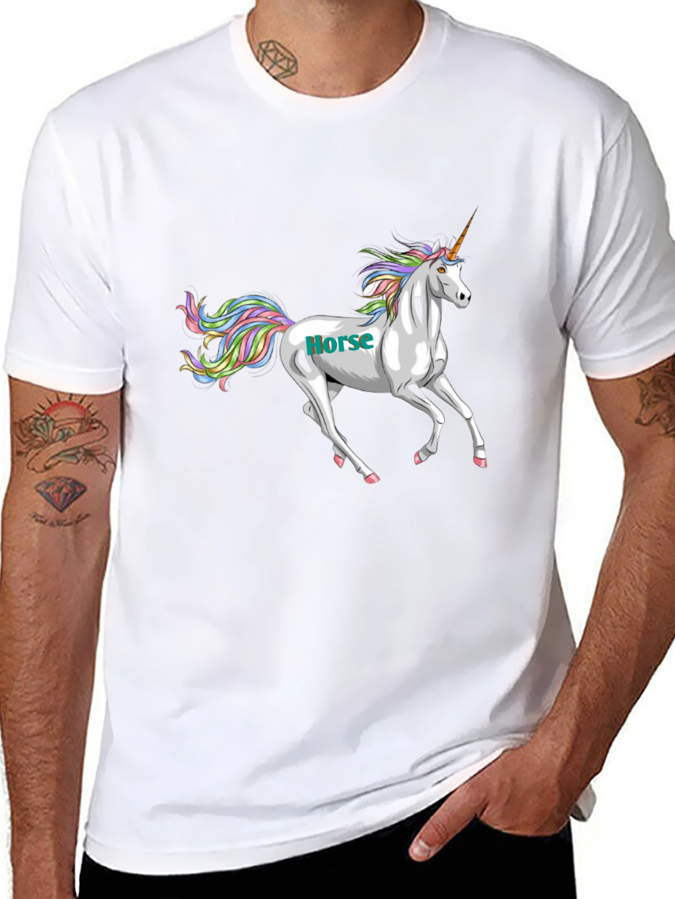 Unicorn Horse Graphic Print Black T-Shirt