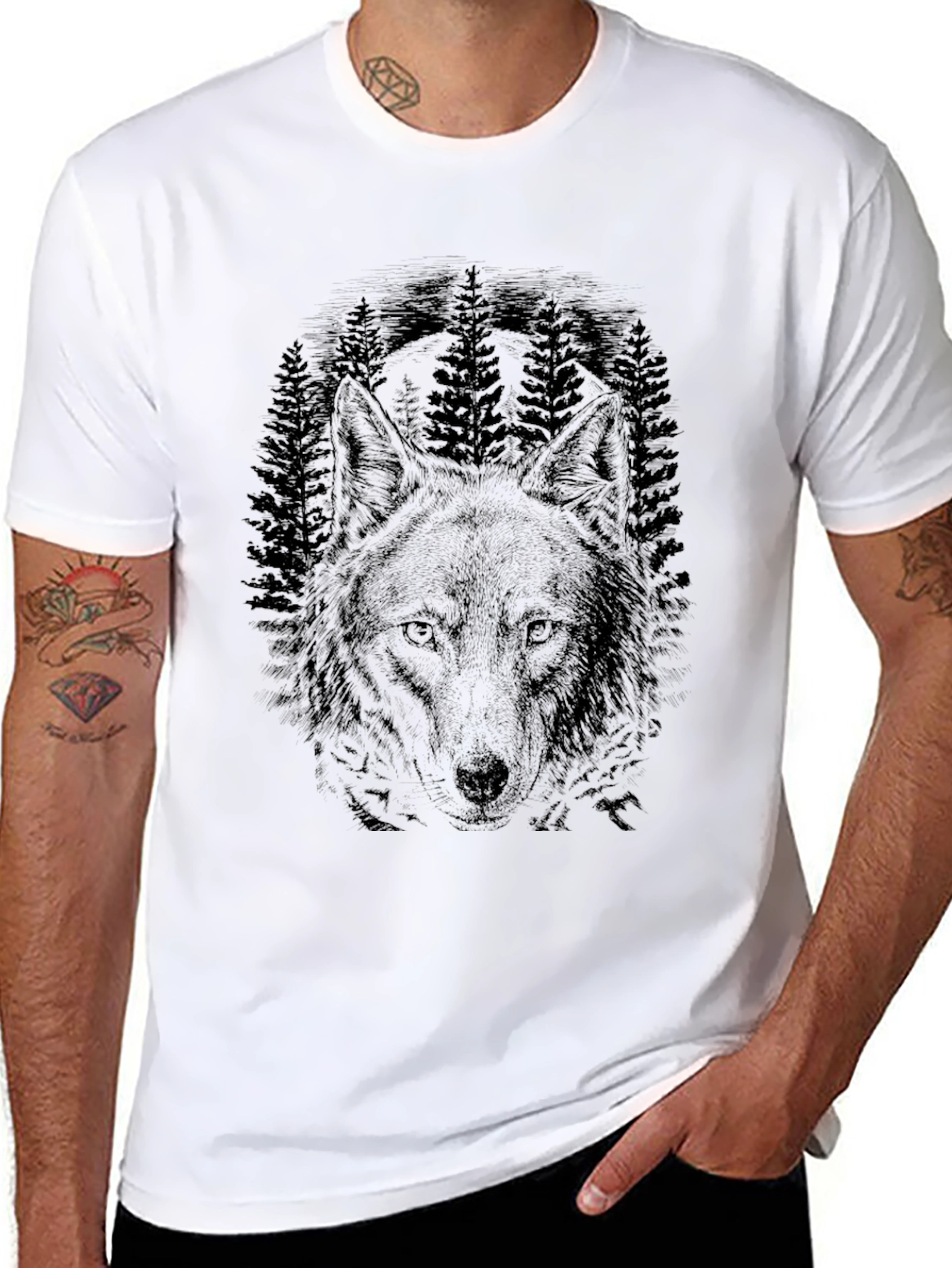 Wolf & Forest Graphic Tee - Black Cotton Blend