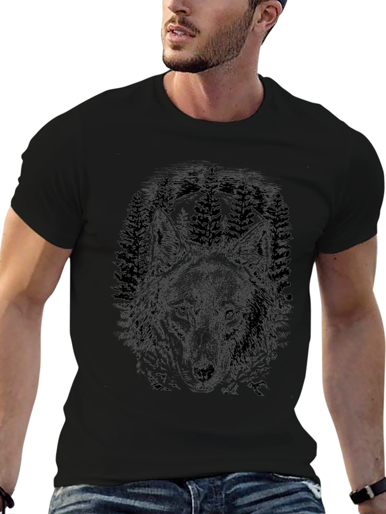 Wolf & Forest Graphic Tee - Black Cotton Blend
