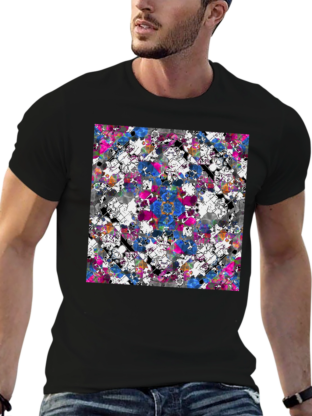 Abstract Floral Print Black T-Shirt