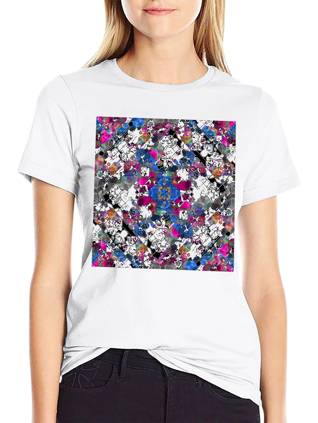 Abstract Floral Print Black T-Shirt