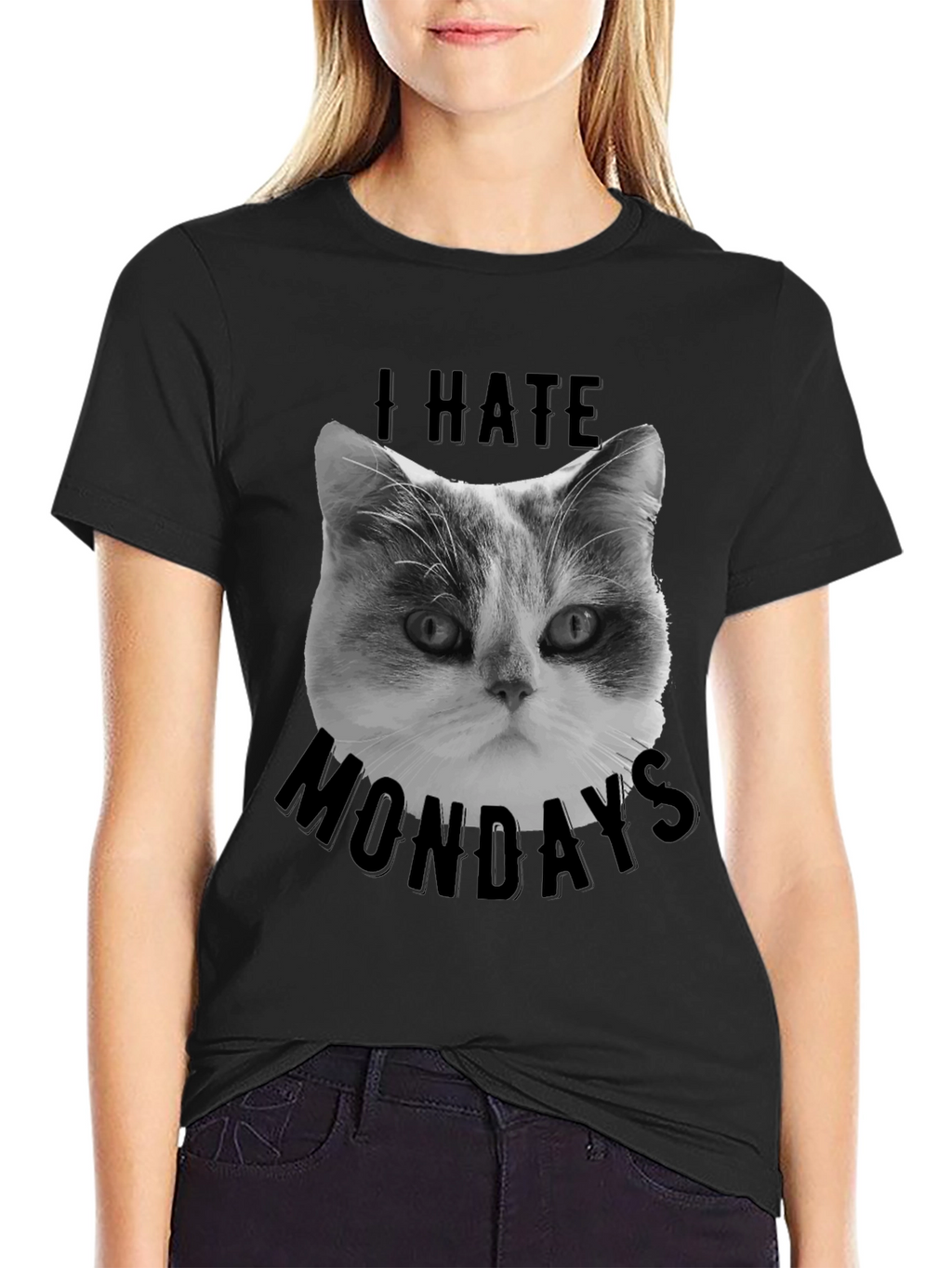 I Hate Mondays Cat Graphic Tee - Black