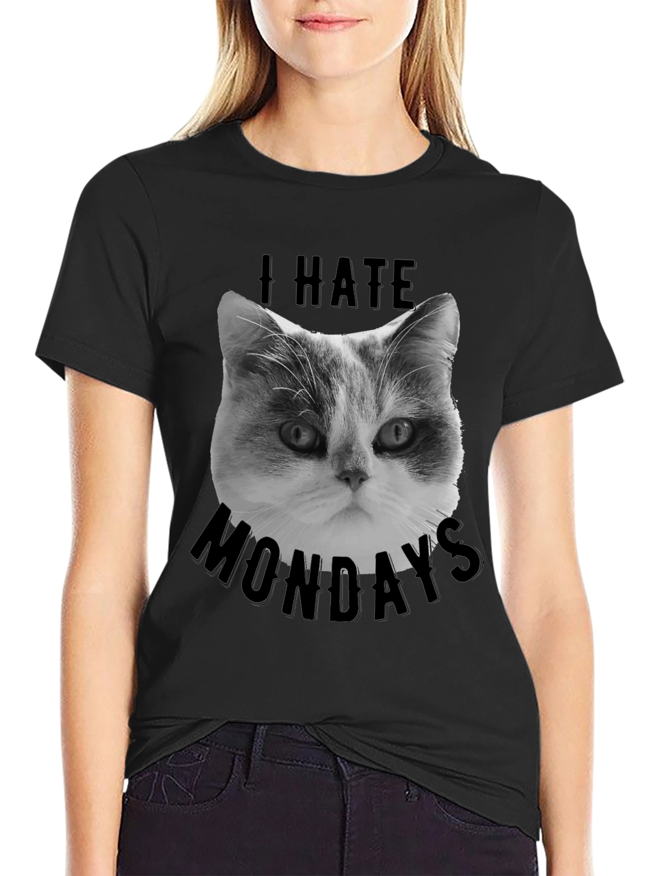 I Hate Mondays Cat Graphic Tee - Black