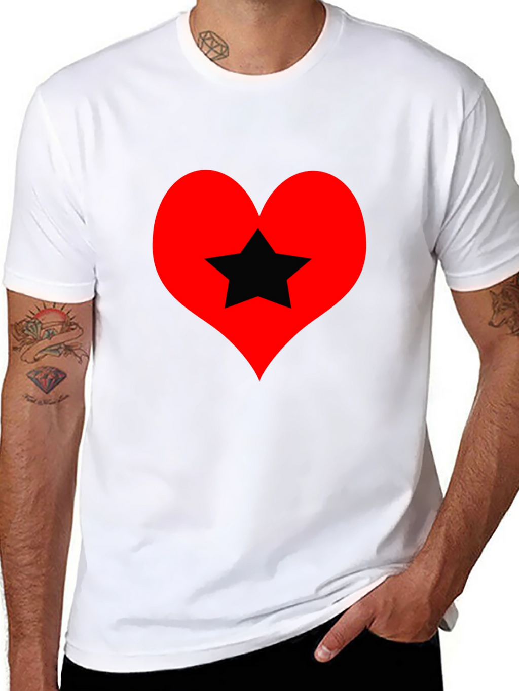 Heart Star Graphic Tee - Black Cotton T-Shirt