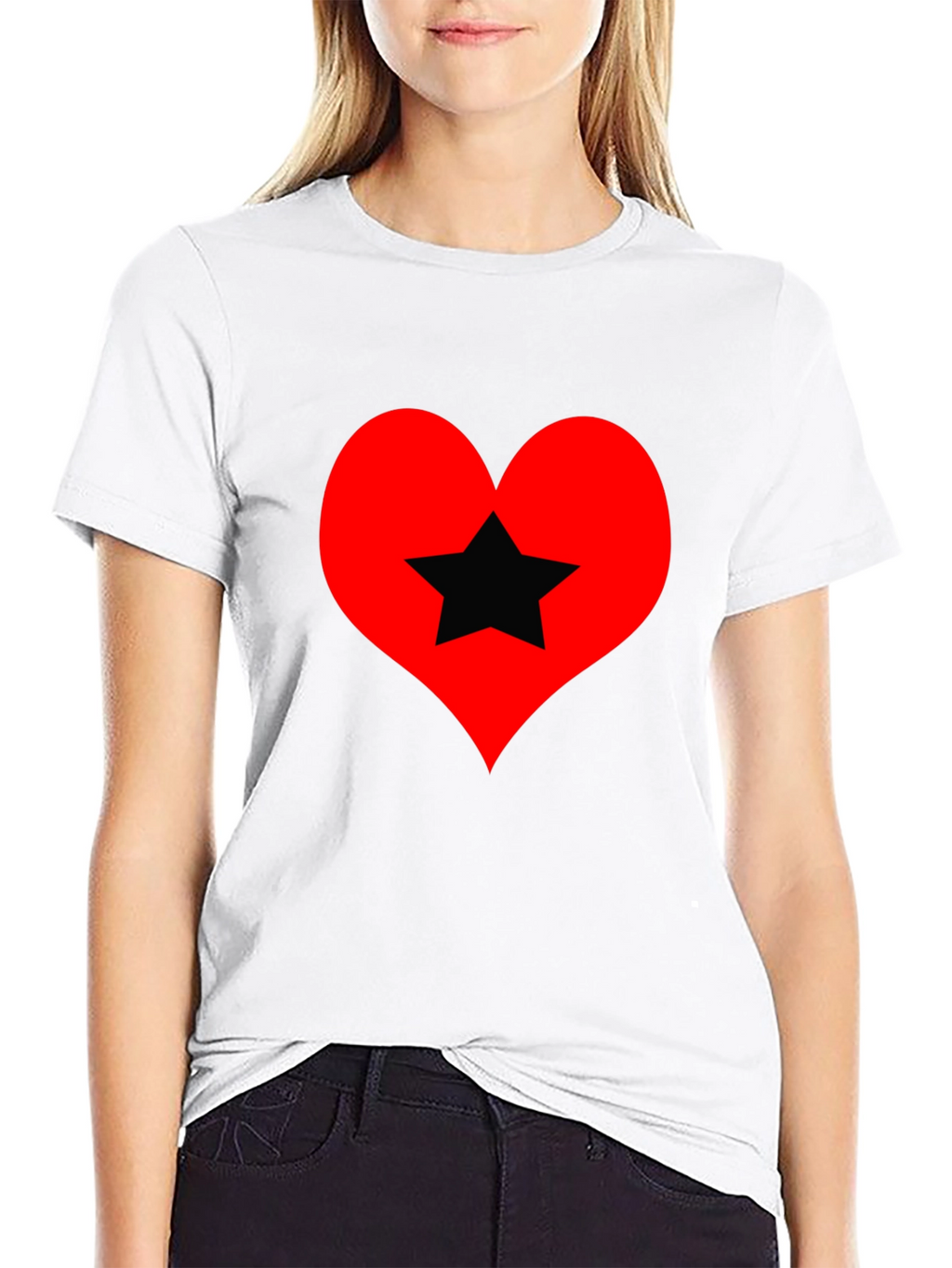 Heart Star Graphic Tee - Black Cotton T-Shirt