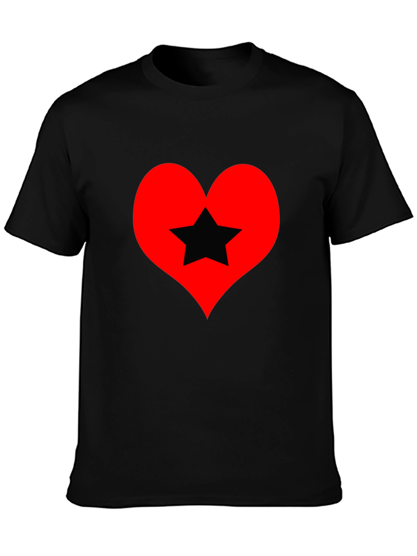 Heart Star Graphic Tee - Black Cotton T-Shirt