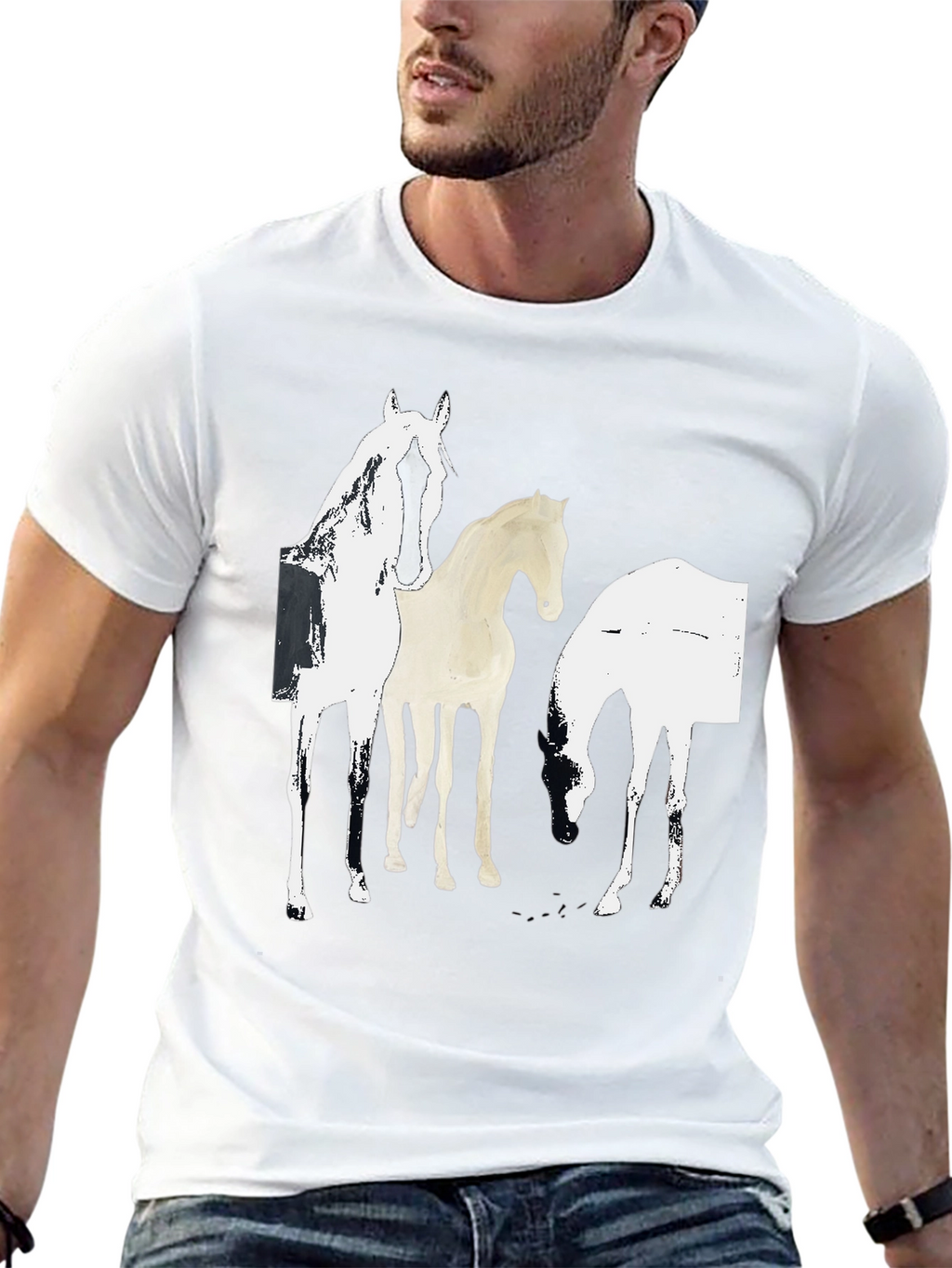 Abstract Horse Graphic Print Black T-Shirt