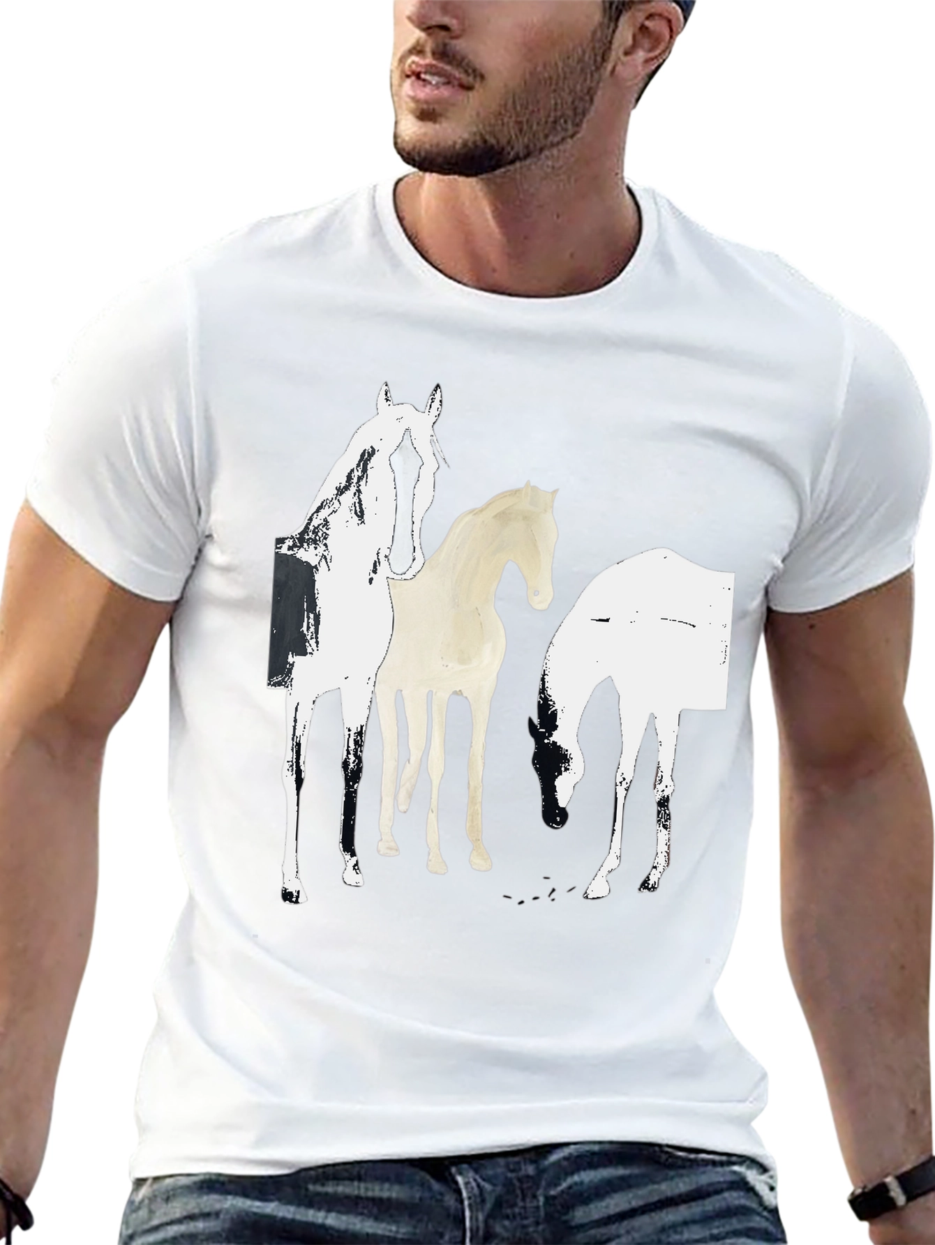 Abstract Horse Graphic Print Black T-Shirt