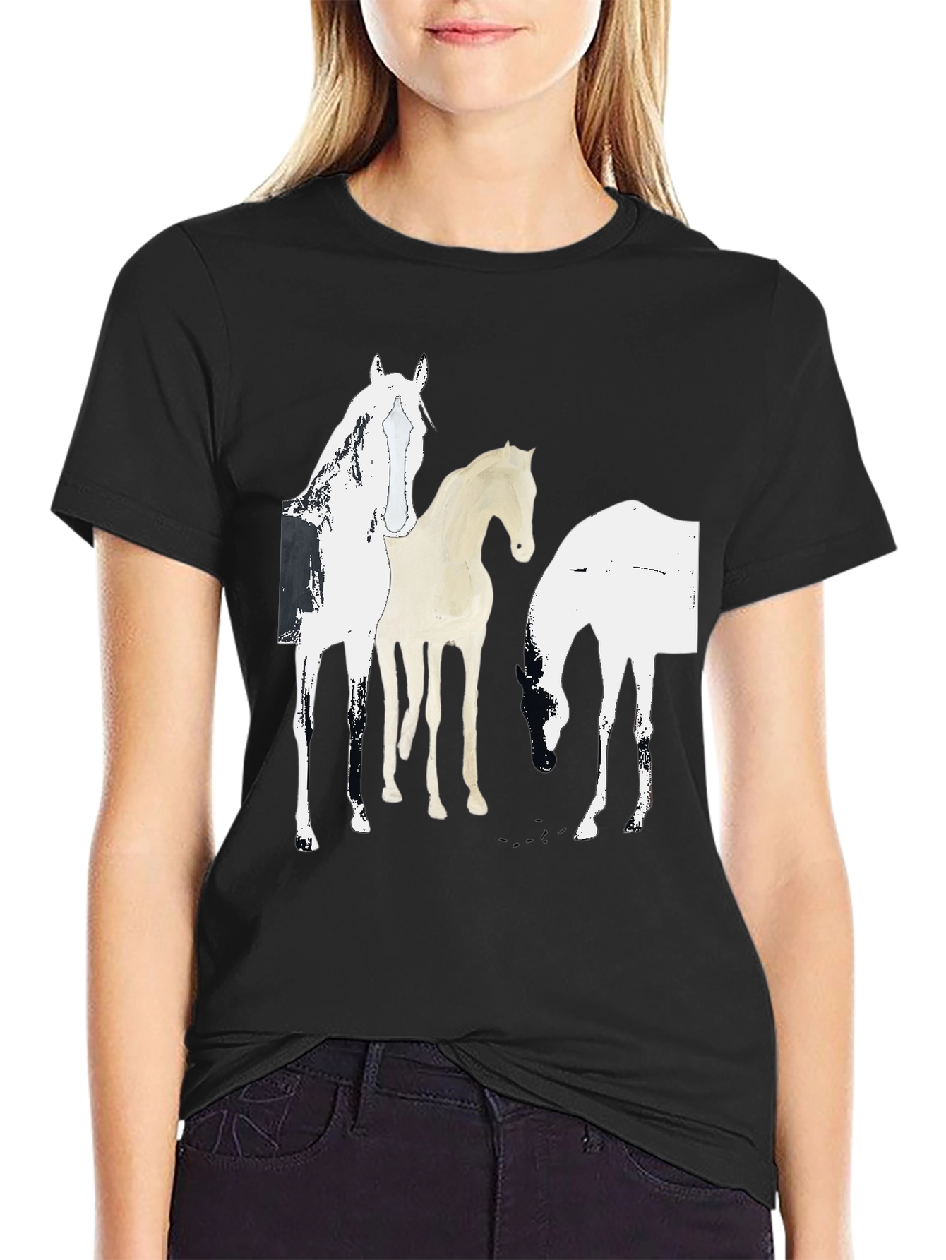 Abstract Horse Graphic Print Black T-Shirt