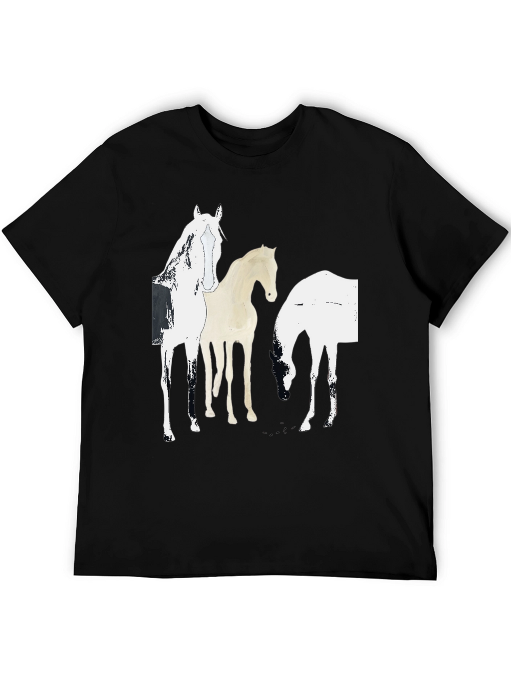 Abstract Horse Graphic Print Black T-Shirt