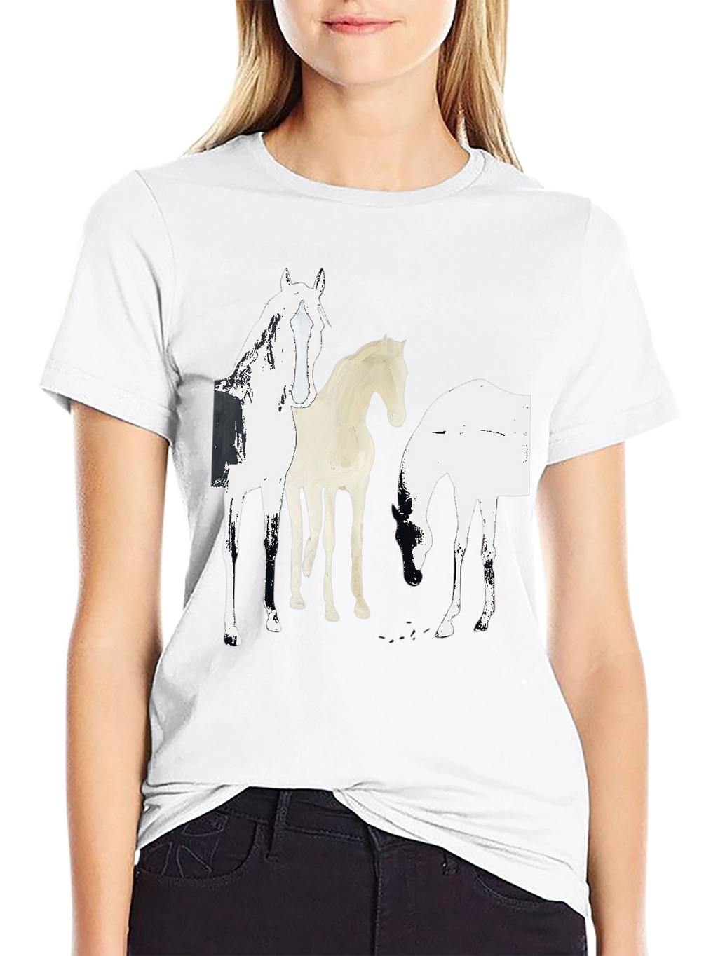 Abstract Horse Graphic Print Black T-Shirt