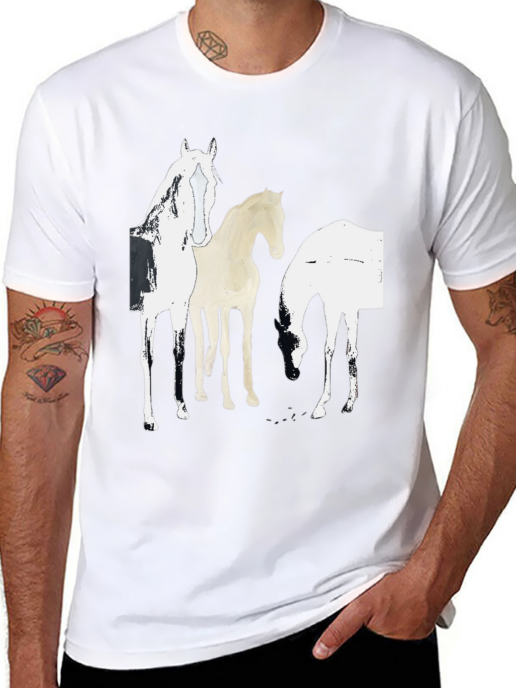 Abstract Horse Graphic Print Black T-Shirt