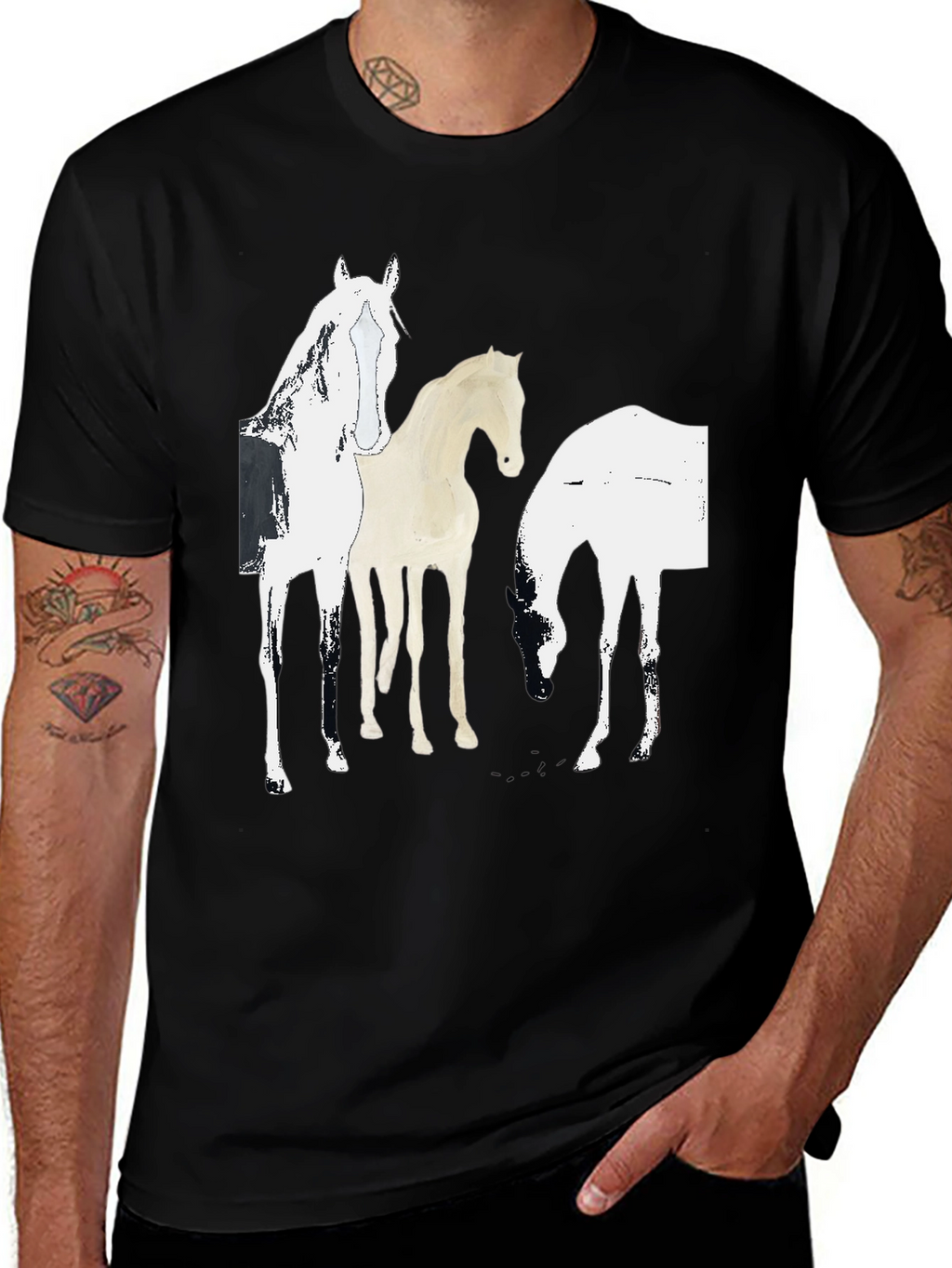Abstract Horse Graphic Print Black T-Shirt