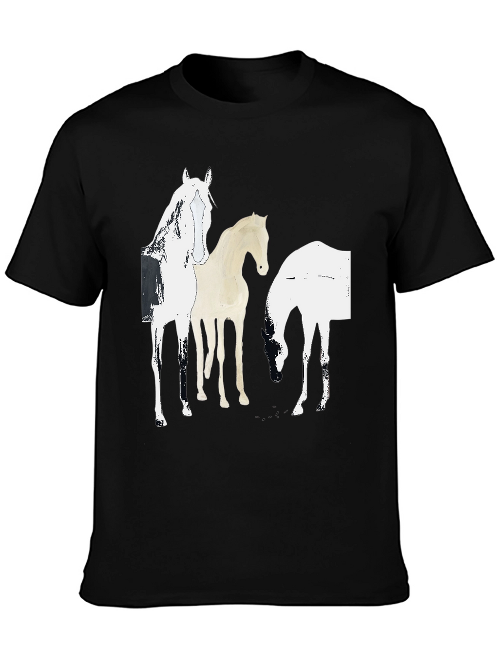 Abstract Horse Graphic Print Black T-Shirt