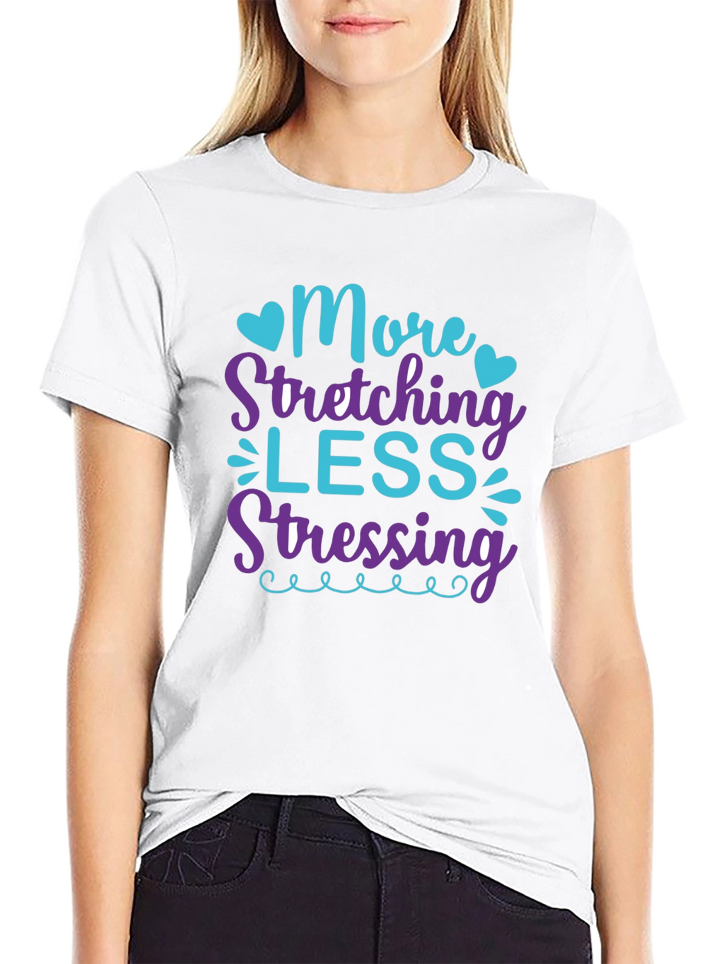 More Stretching Less Stressing Black T-Shirt