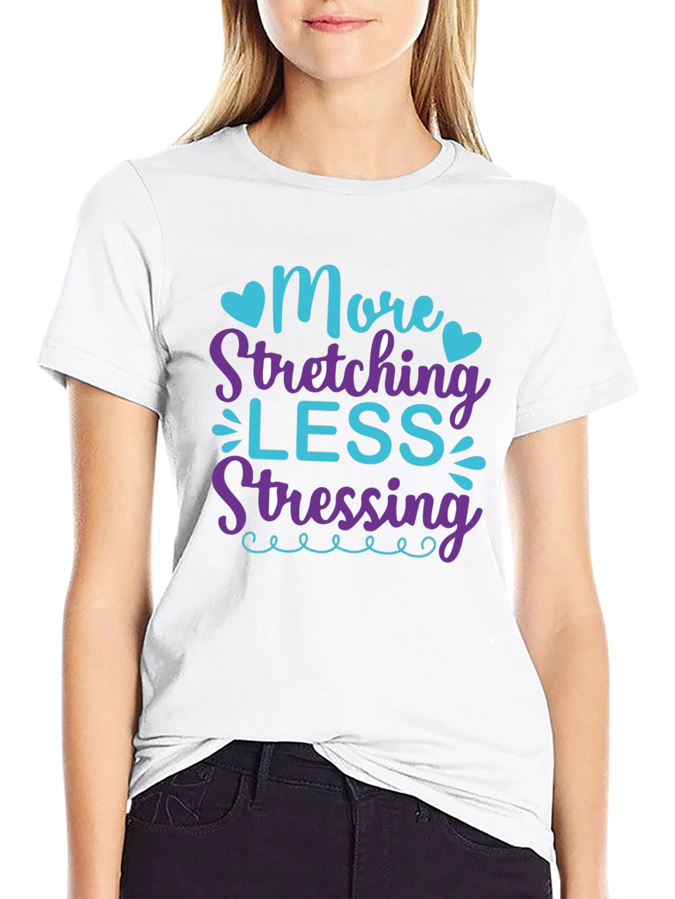 More Stretching Less Stressing Black T-Shirt