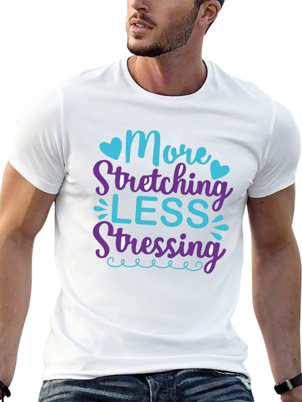 More Stretching Less Stressing Black T-Shirt