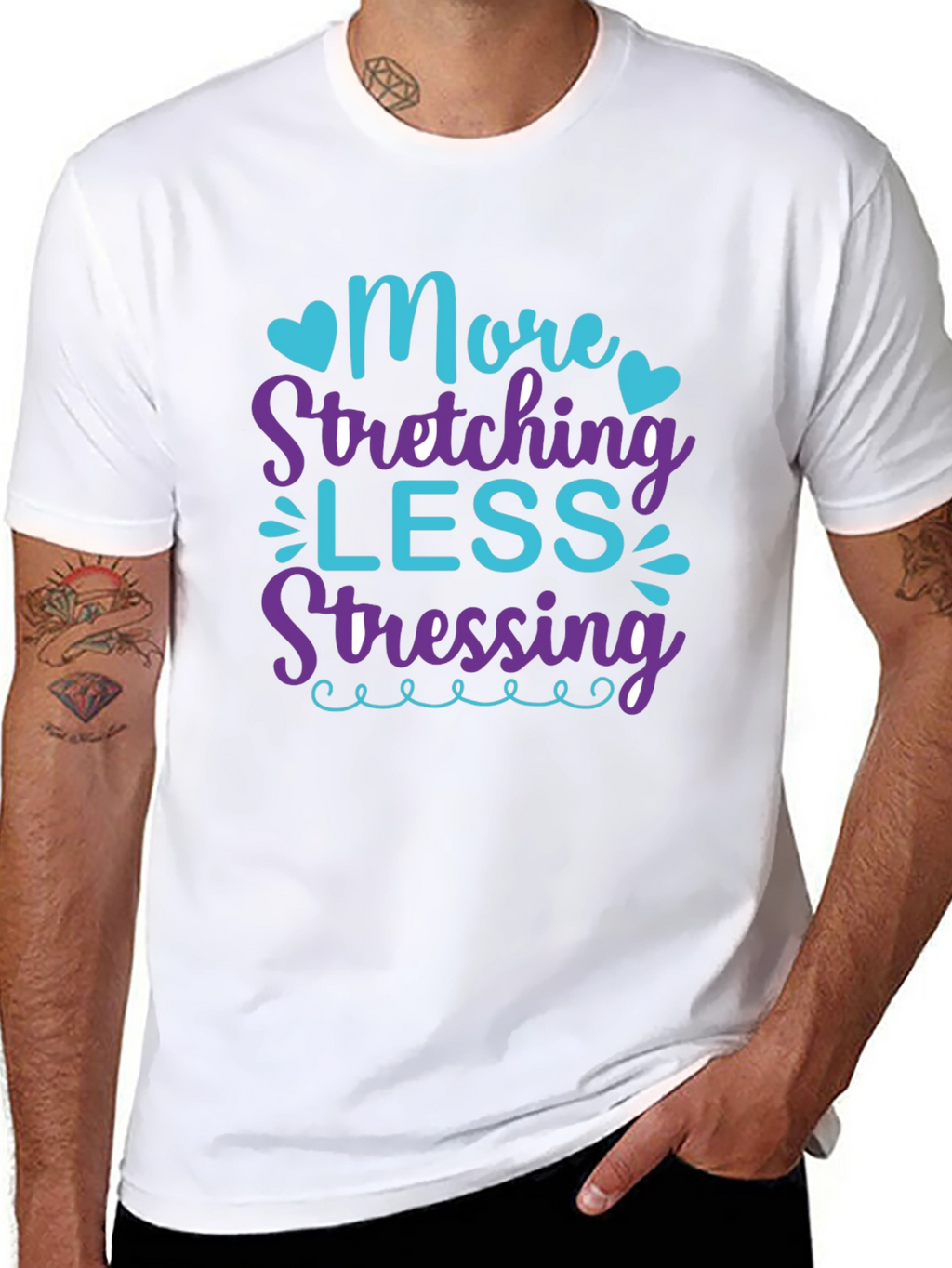 More Stretching Less Stressing Black T-Shirt